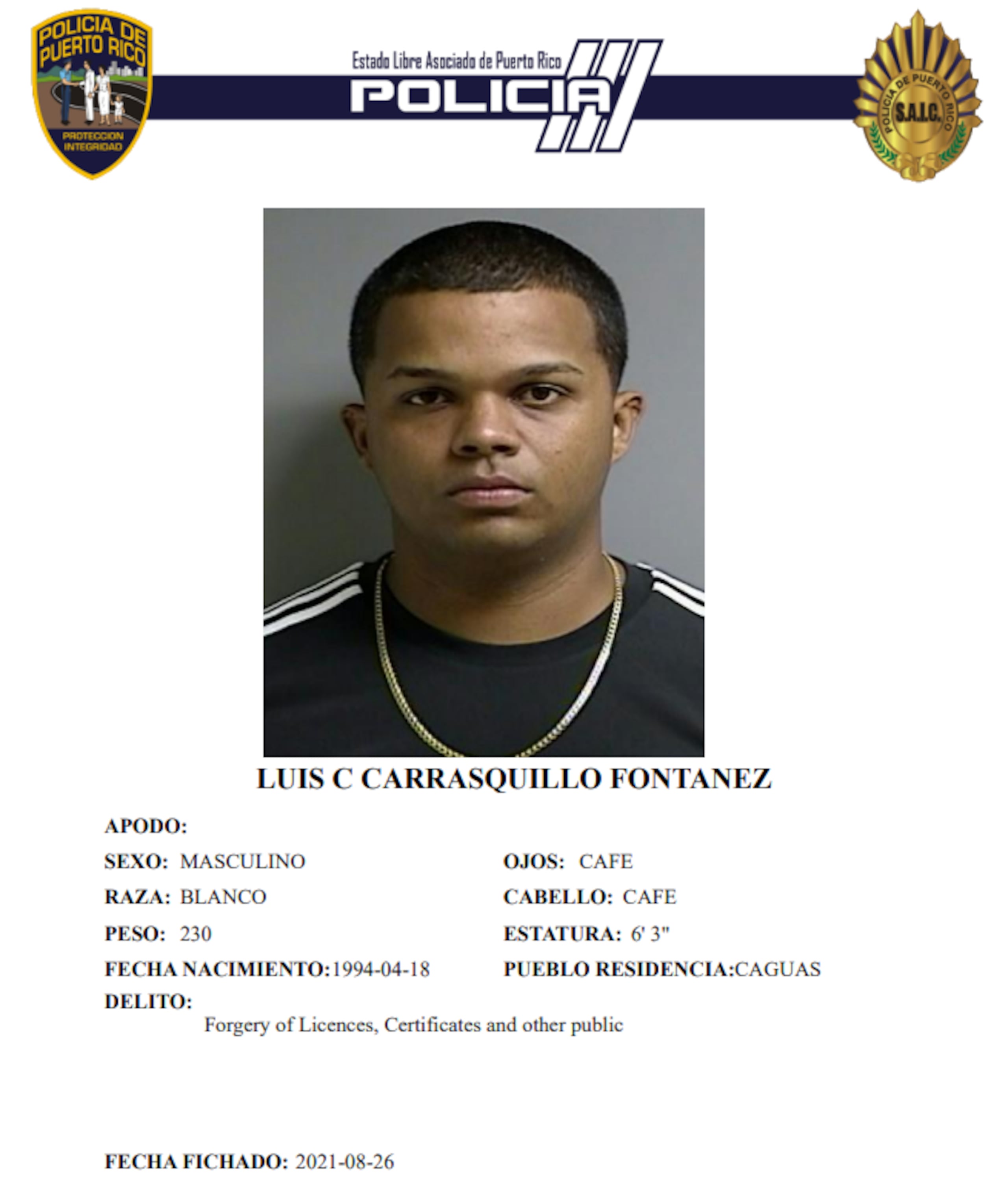 Luis C. Carrasquillo Fontánez poseía expediente criminal, informó la Policía.