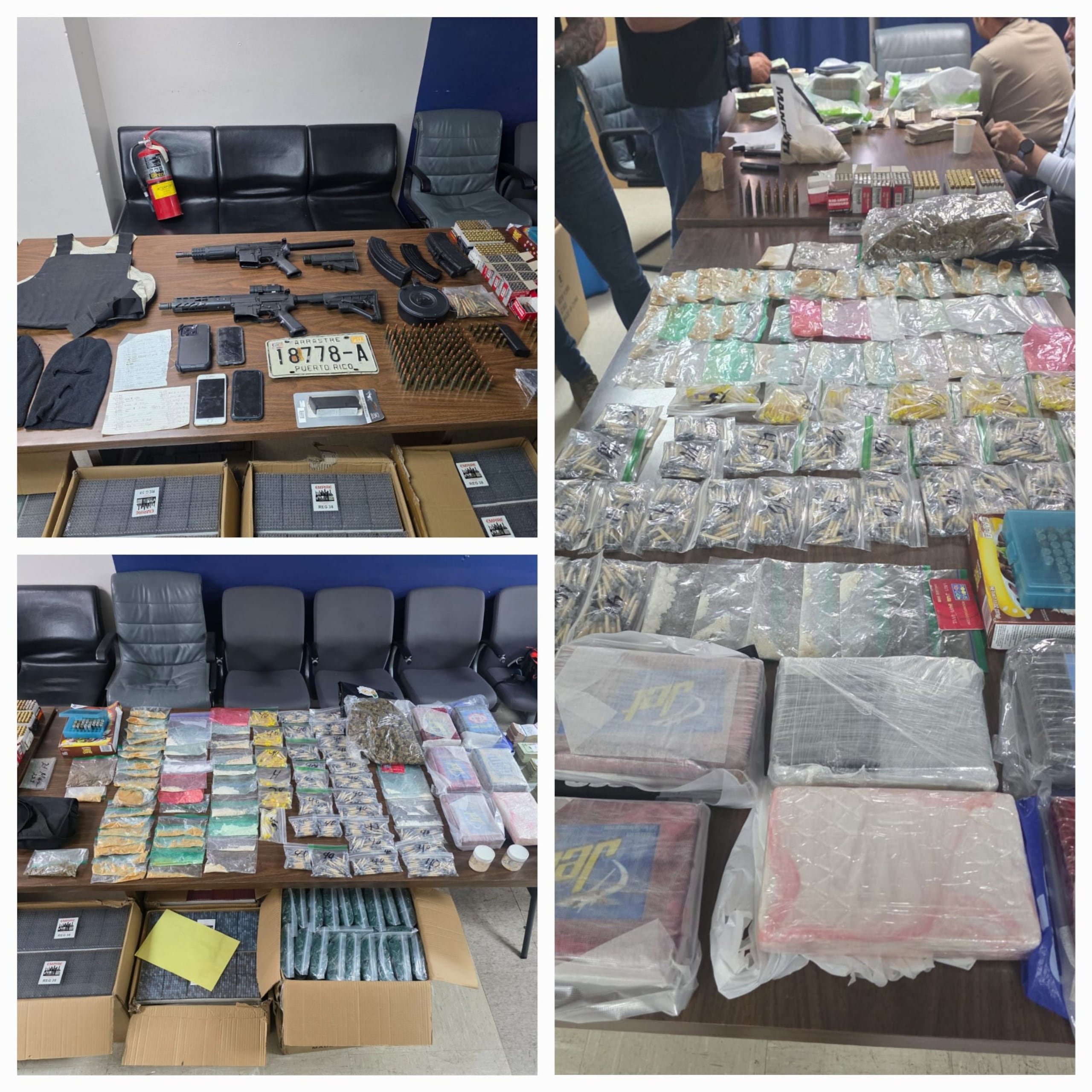Seis kilos de cocaína, una libra de marihuana, dos rifles, un chaleco antibalas y sobre 268,000, entre otro material ilícito, ocupados en un allanamiento en la urbanización Ciudad Jardín, en Toa Baja.
