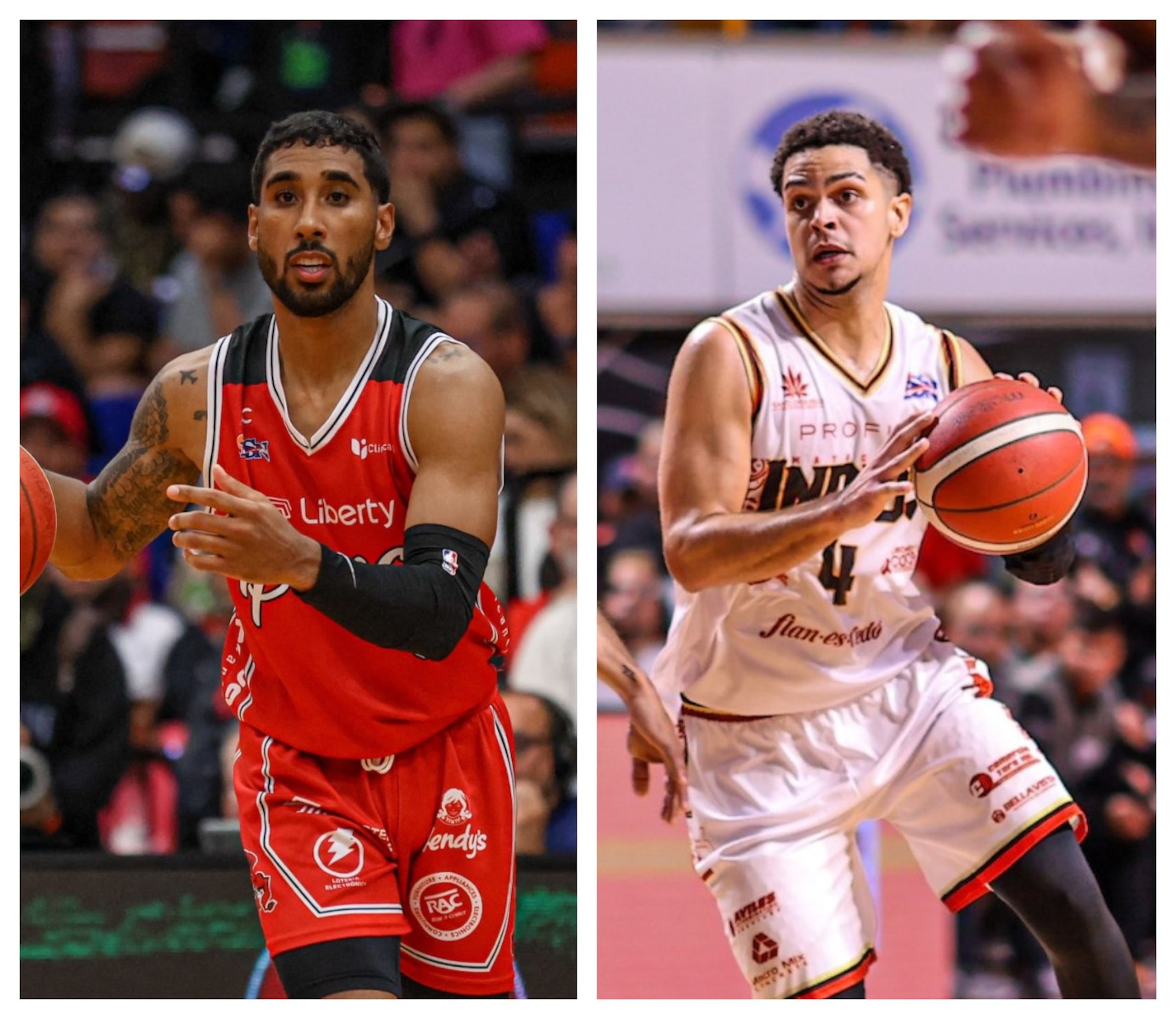 En la foto, Jezreel de Jesús y Georgie Pacheco, armadores de los Leones e Indios, respectivamente. Estos equipos jugarán en la noche del domingo un partido decisivo por el último boleto a los playoffs y el pase a jugar en los cuartos de final ante los Vaqueros de Bayamón.