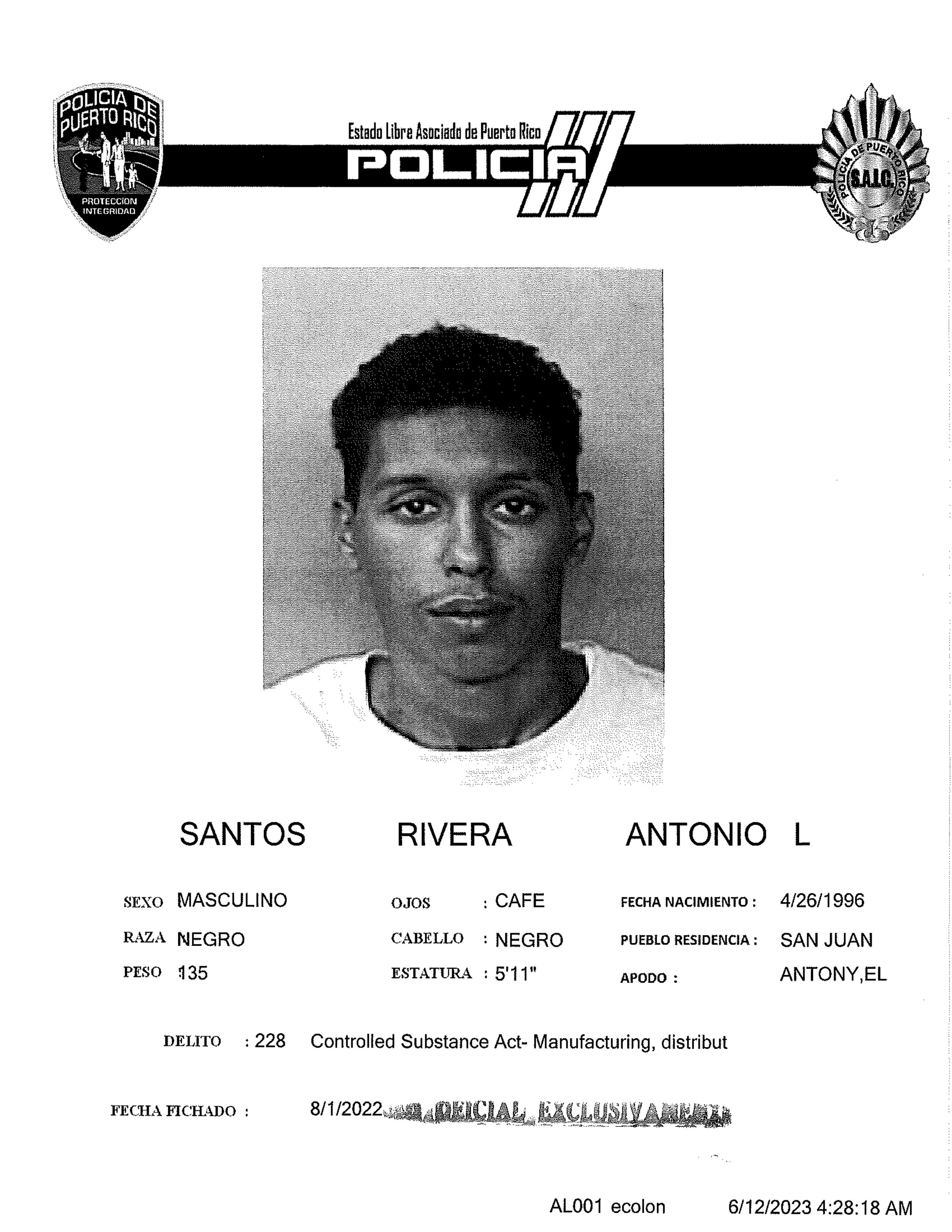 Ficha de Antonio Luis Santos Rivera.