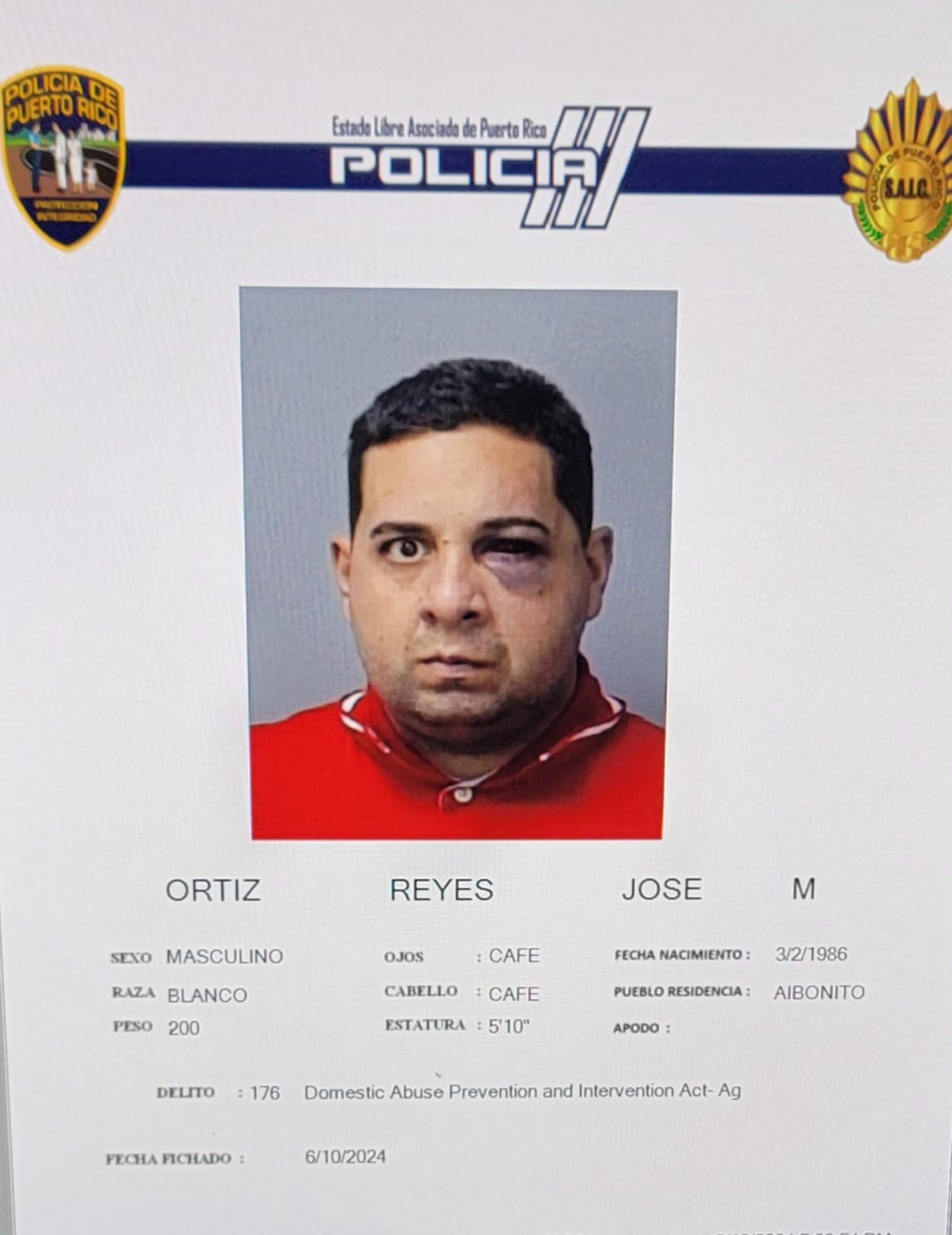 José M. Ortiz Reyes enfrenta cargo por violencia doméstica.
