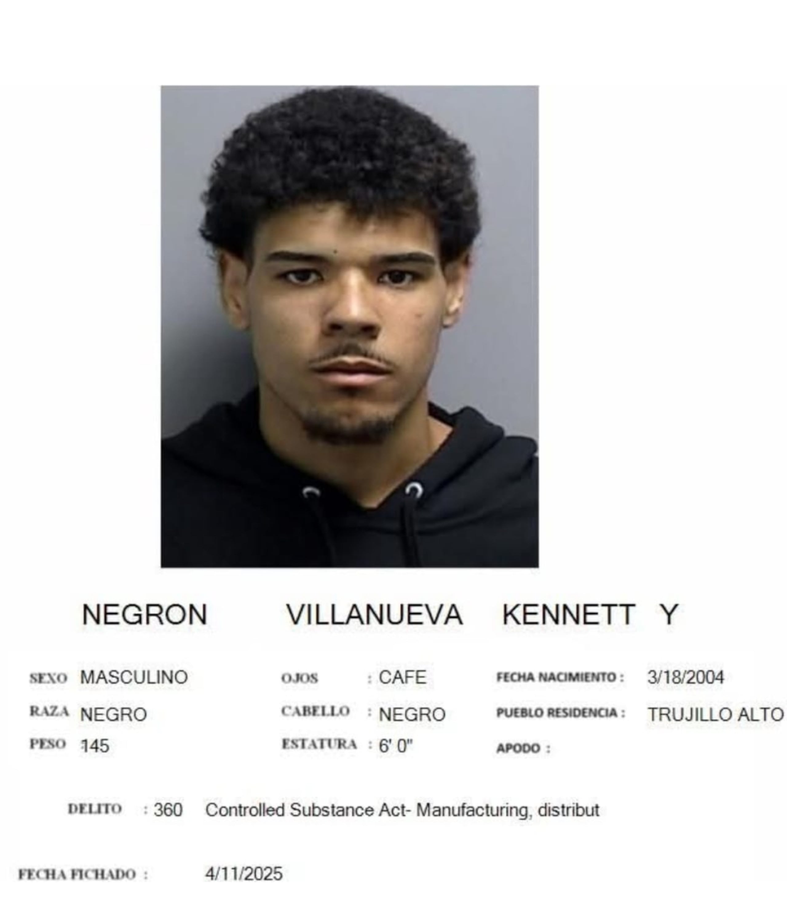 Kennett Negrón Villanueva poseía expediente criminal, según la Policía.