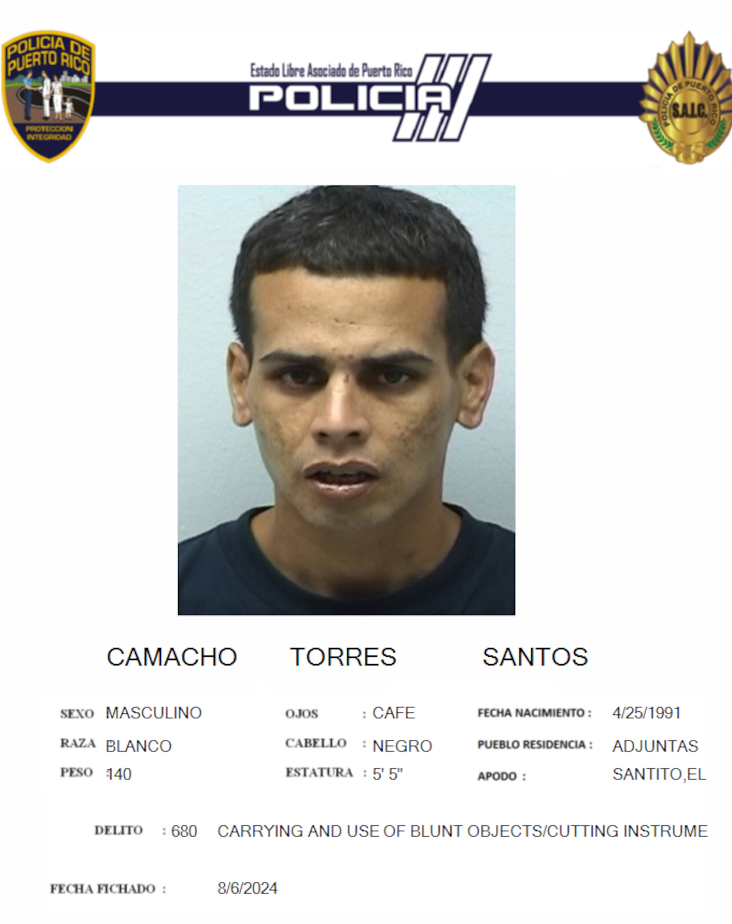 Santos Camacho Torres fue baleado tras ser hallado en el patio de la casa de un vecino armado de un machete y un arma.