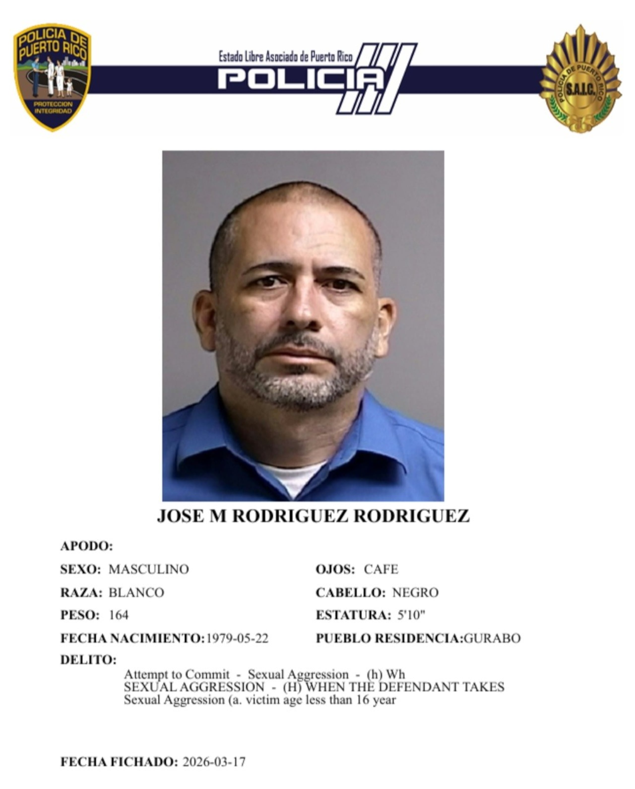 José M. Rodríguez Rodríguez, enfrenta cargos por presuntamente someter a una menor a un patrón de agresión sexual durante 12 años.