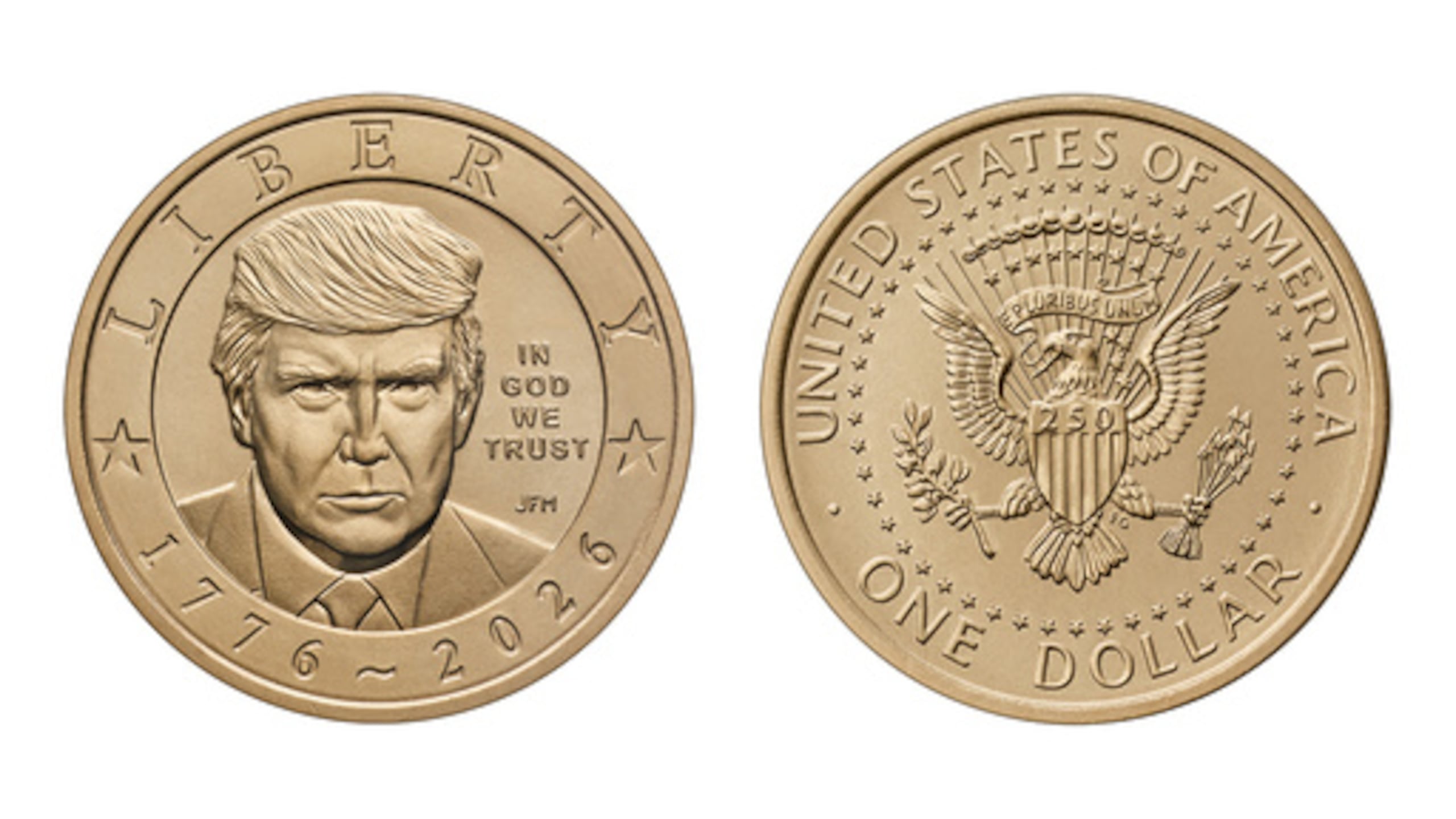 ARCHIVO - La Casa de la Moneda de EE. UU. ha comenzado a acuñar una nueva moneda de 1 dólar con la efigie del presidente Donald Trump. (Gráfico de AP/Departamento del Tesoro, archivo)