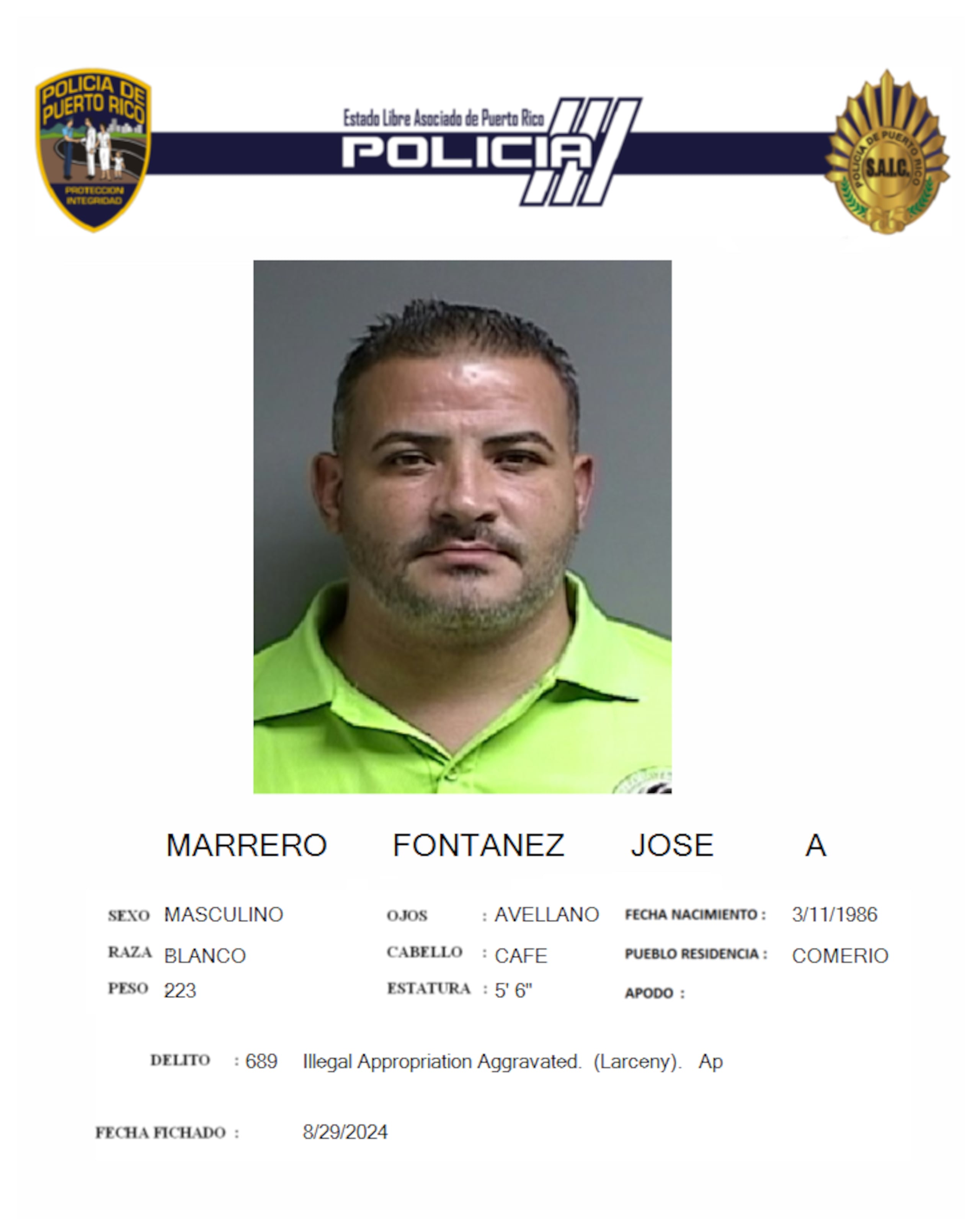 José A. Marrero Fontanez enfrenta cargos por fraude y apropiación ilegal.