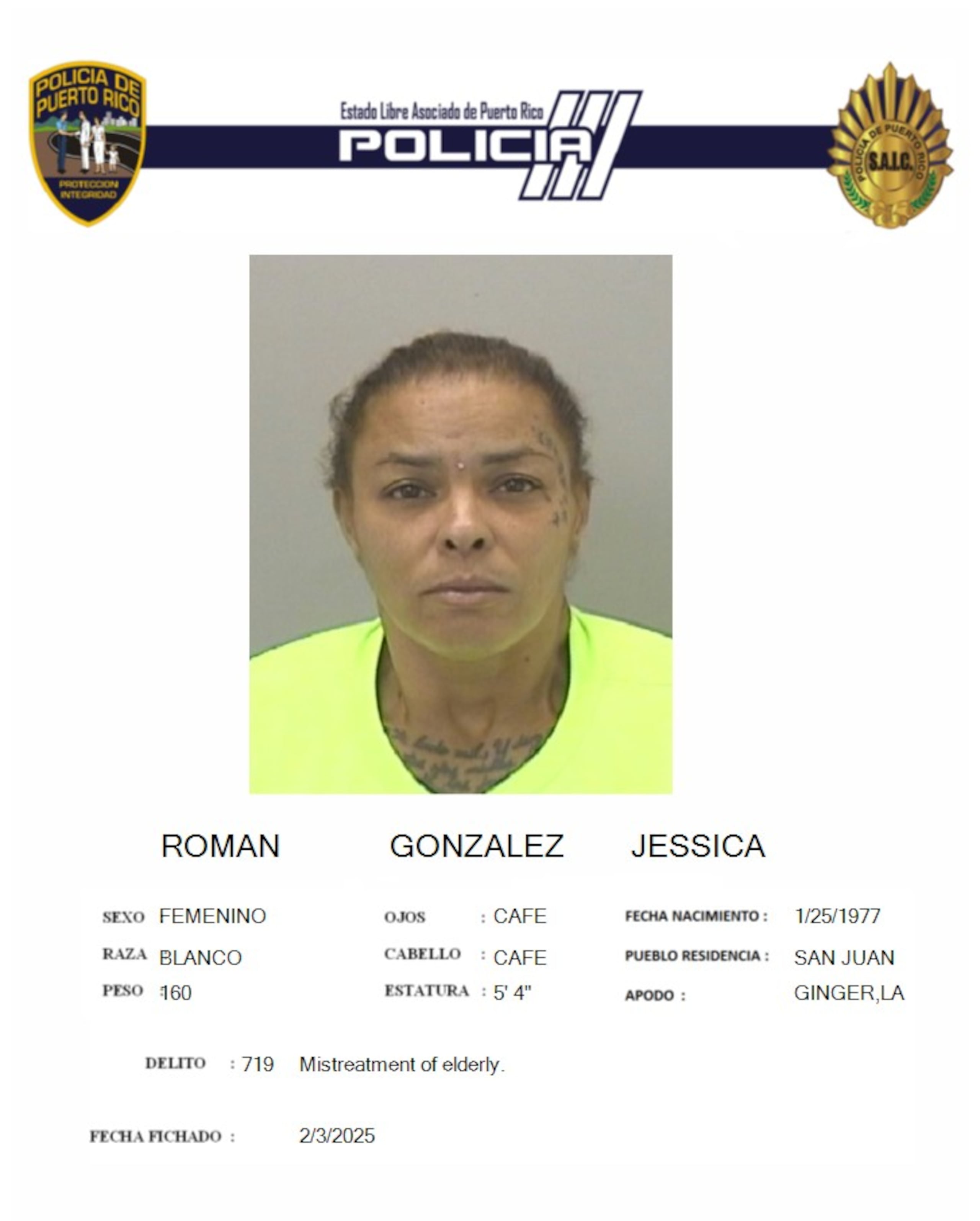 Jessica Román González, fue acusada por maltrato a una persona de edad avanzada, en un colmado de Río Piedras.