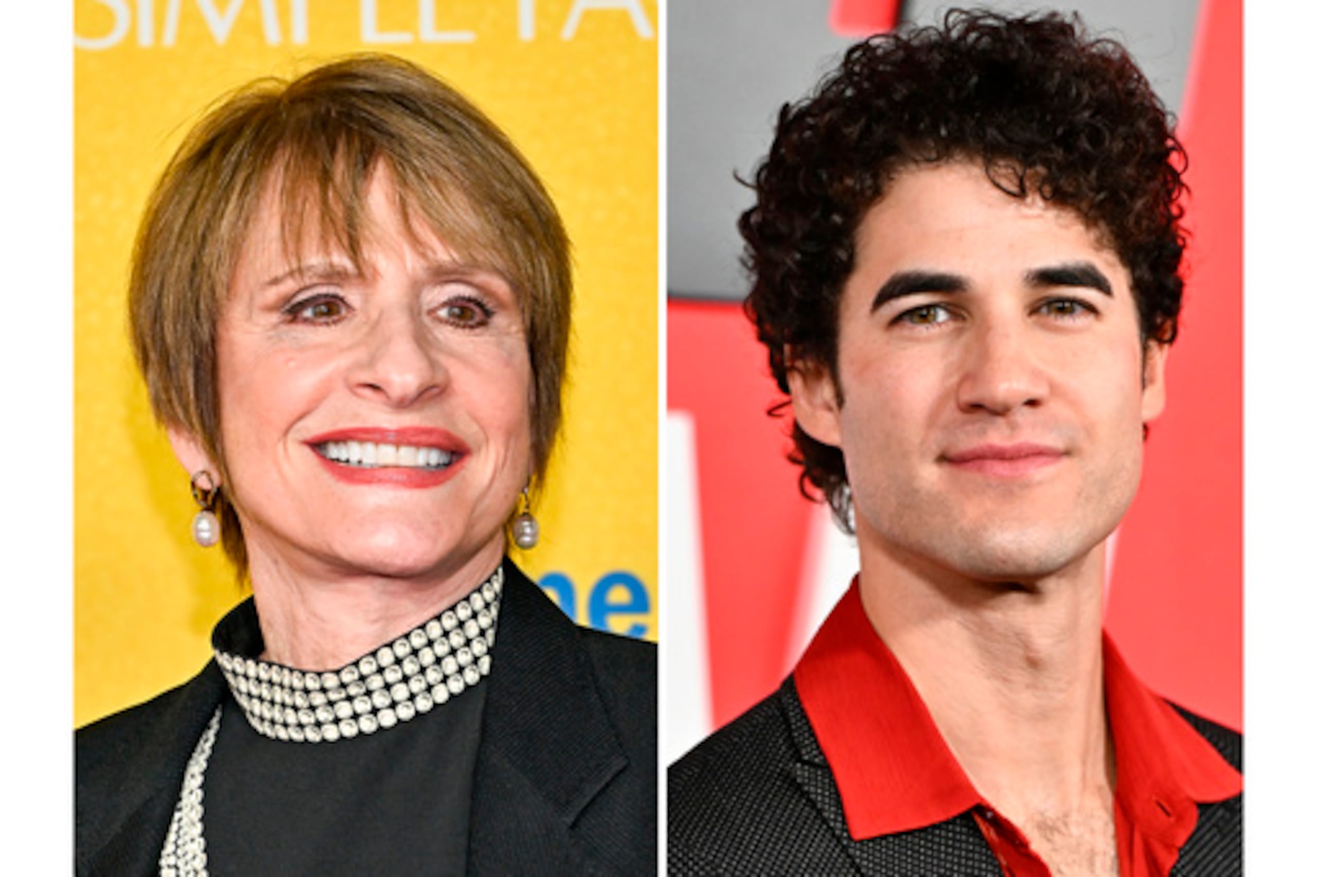 Patti LuPone aparece en una proyección de "Another Simple Favor" en Nueva York el 27 de abril de 2025, a la izquierda, y Darren Criss aparece en el estreno de "The Running Man" en Nueva York el 9 de noviembre de 2025. (Fotos de Evan Agostini/Invision/AP)