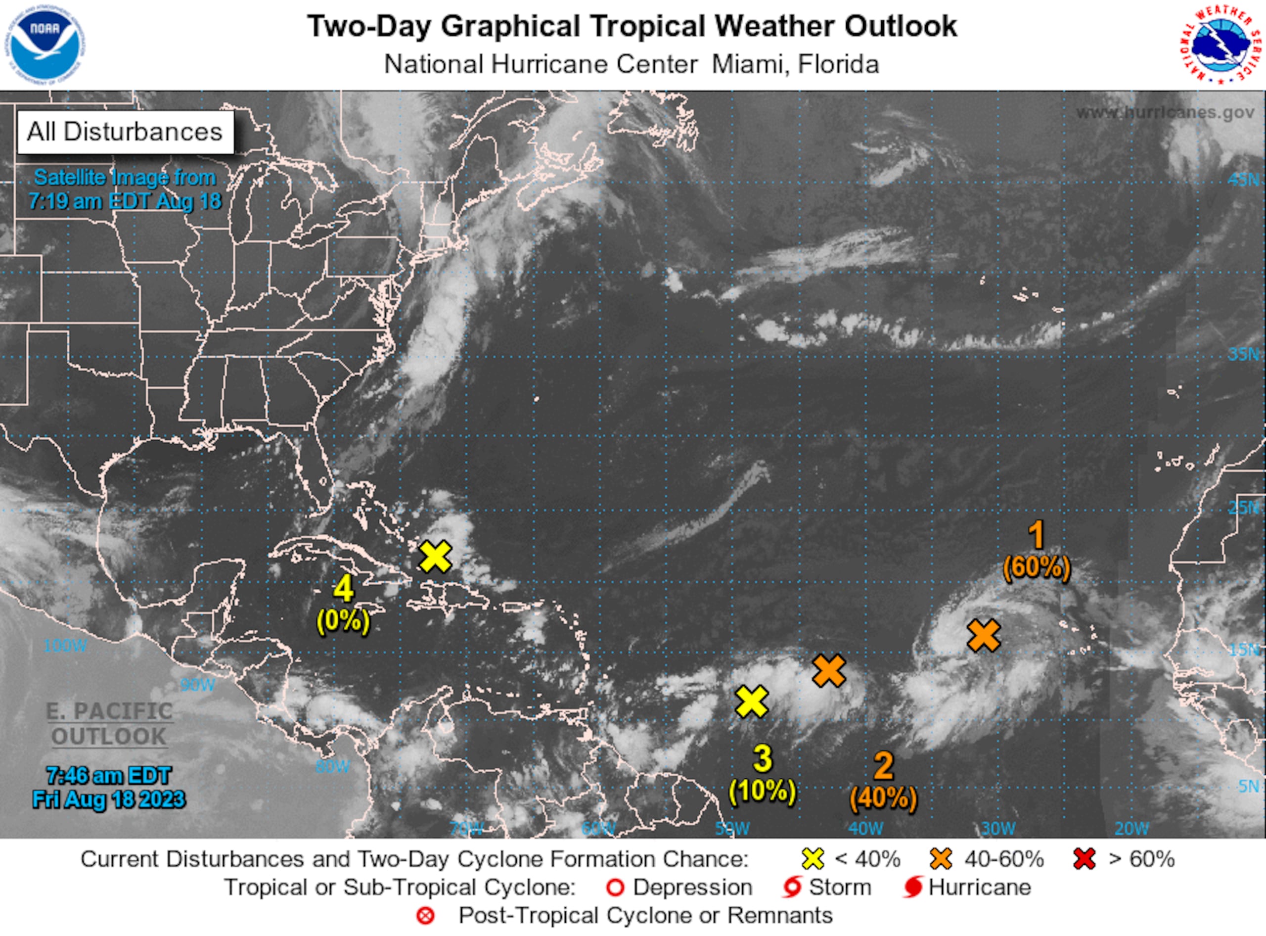 Ondas tropicales el 18 de agosto de 2023.