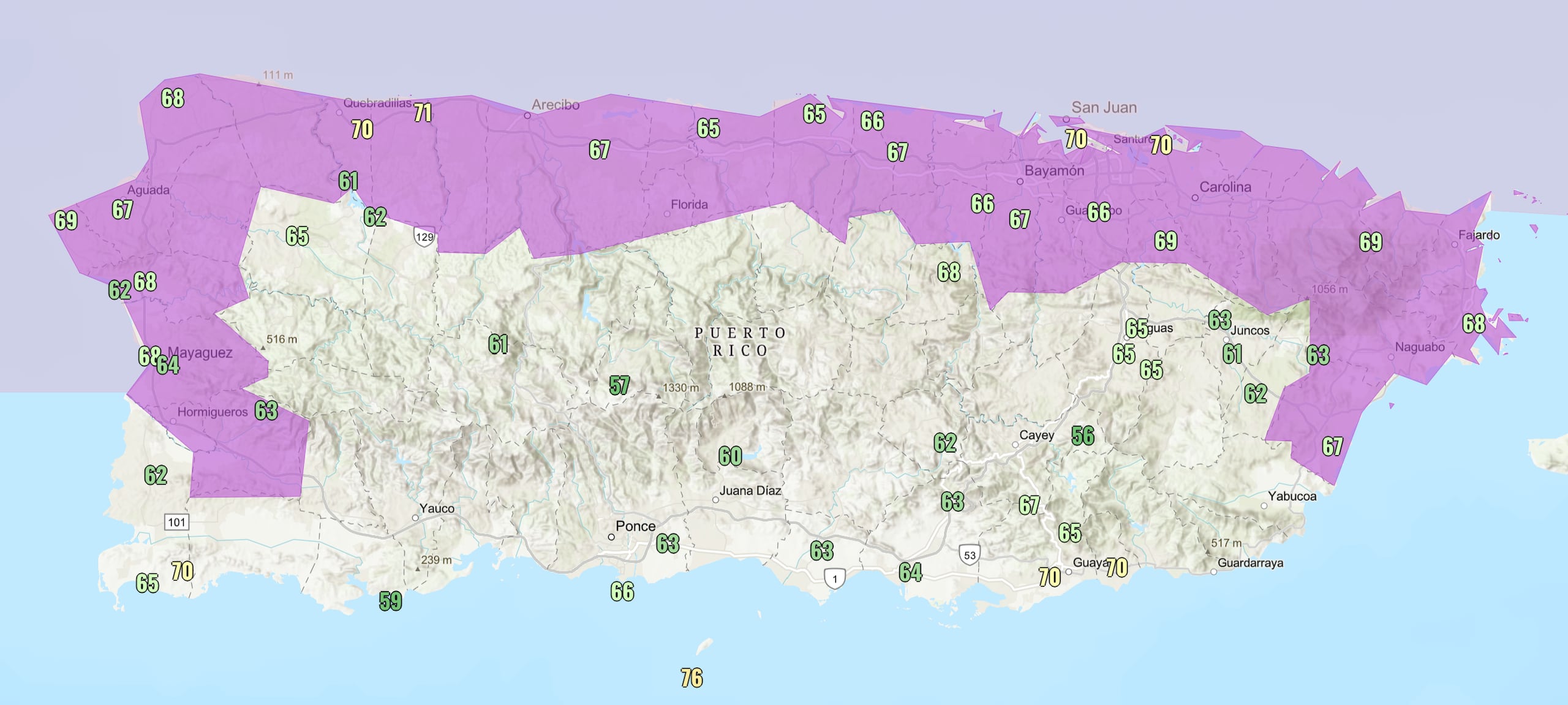Mapa que muestra las temperaturas mínimas de la madrugada de este sábado.