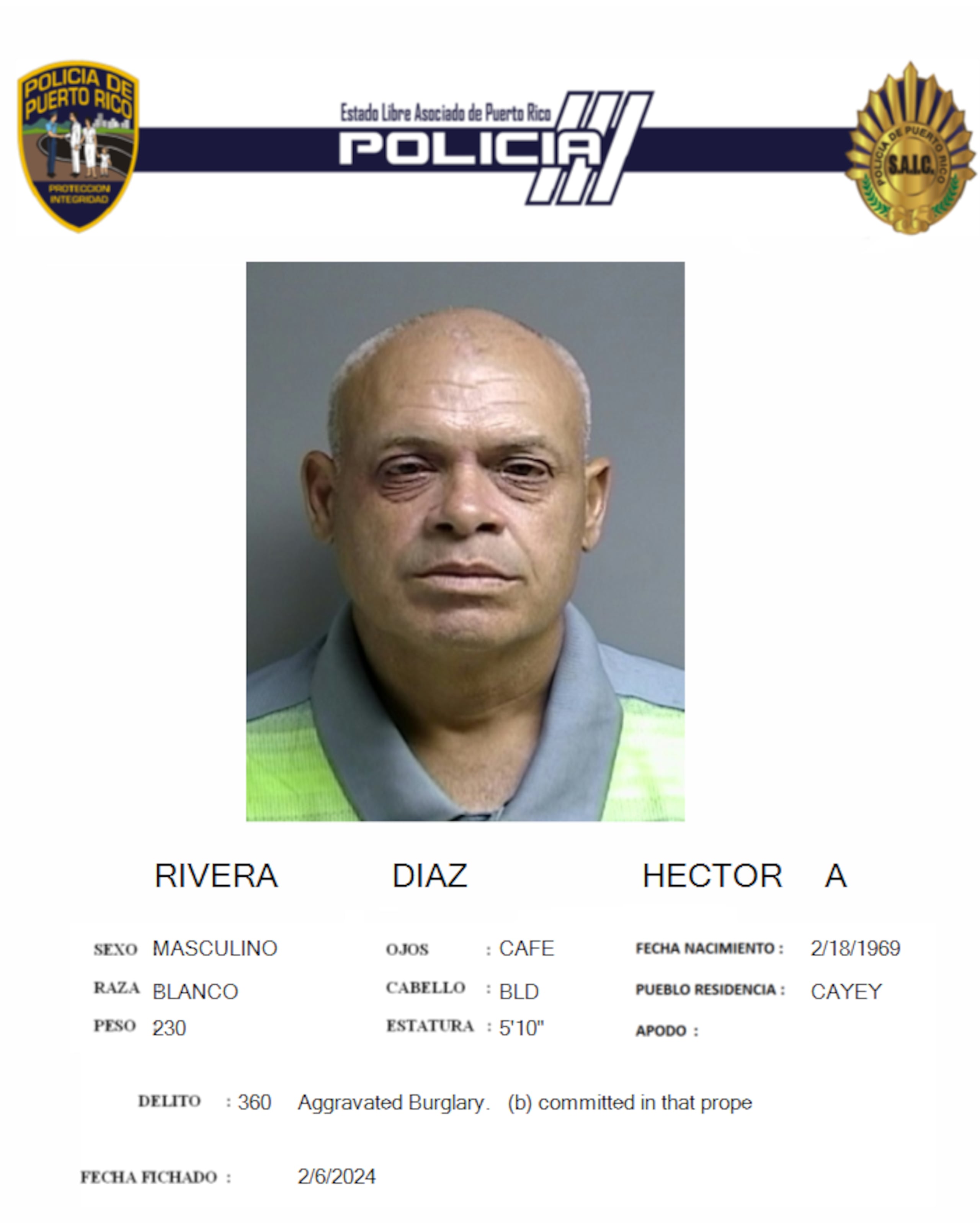 Héctor A. Rivera Díaz enfrenta cargos por presuntamente robar las cámaras de seguridad de un parque de pelota en Cayey.