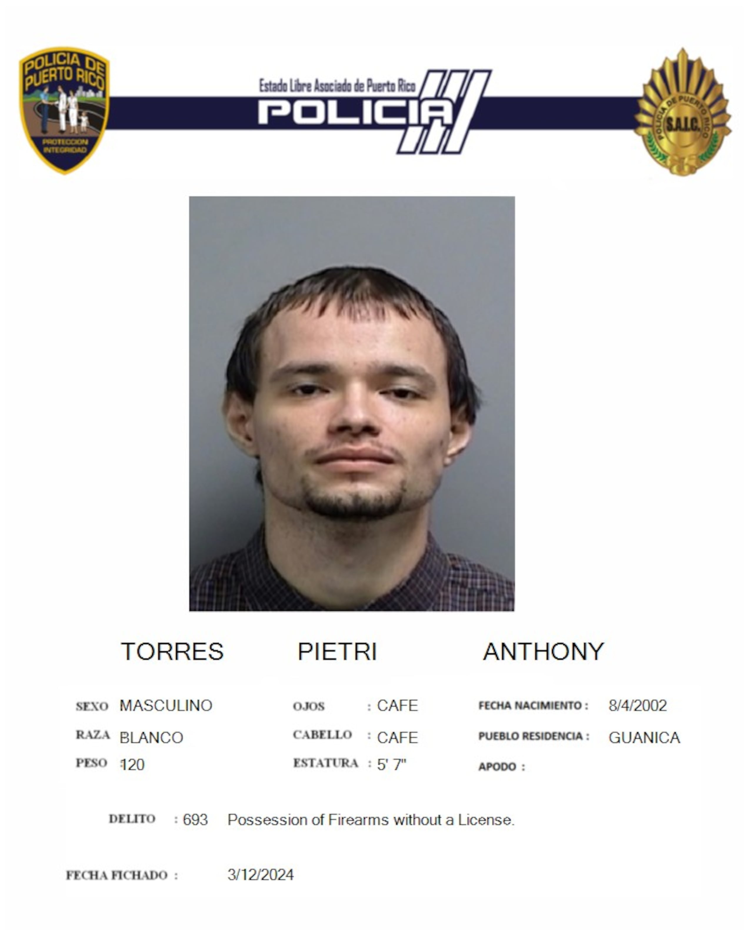 Anthony Torres Pietri, fue secuestrado frente a una panadería en Guánica.