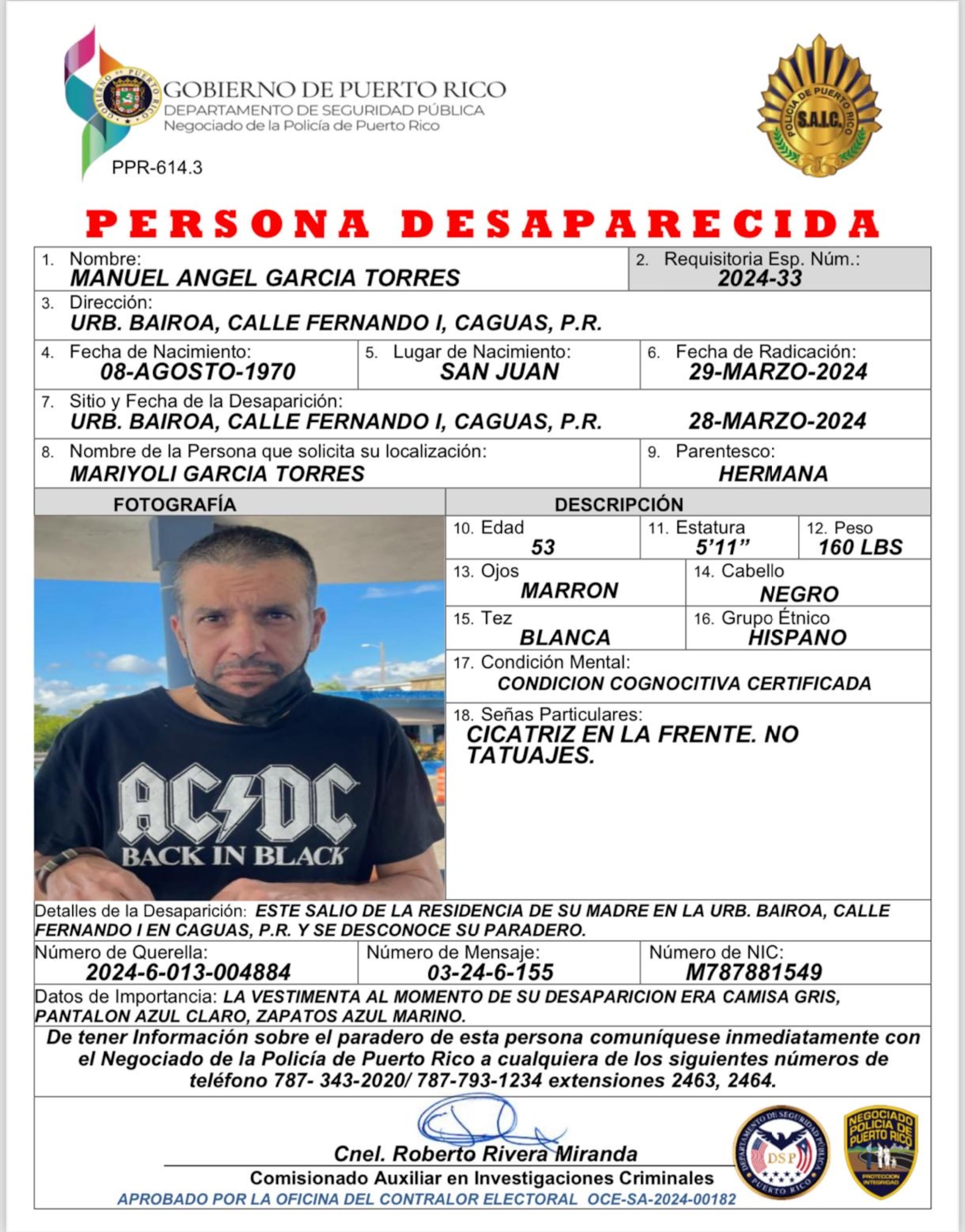 Fue reportado como desaparecido por su hermana este Viernes Santo.