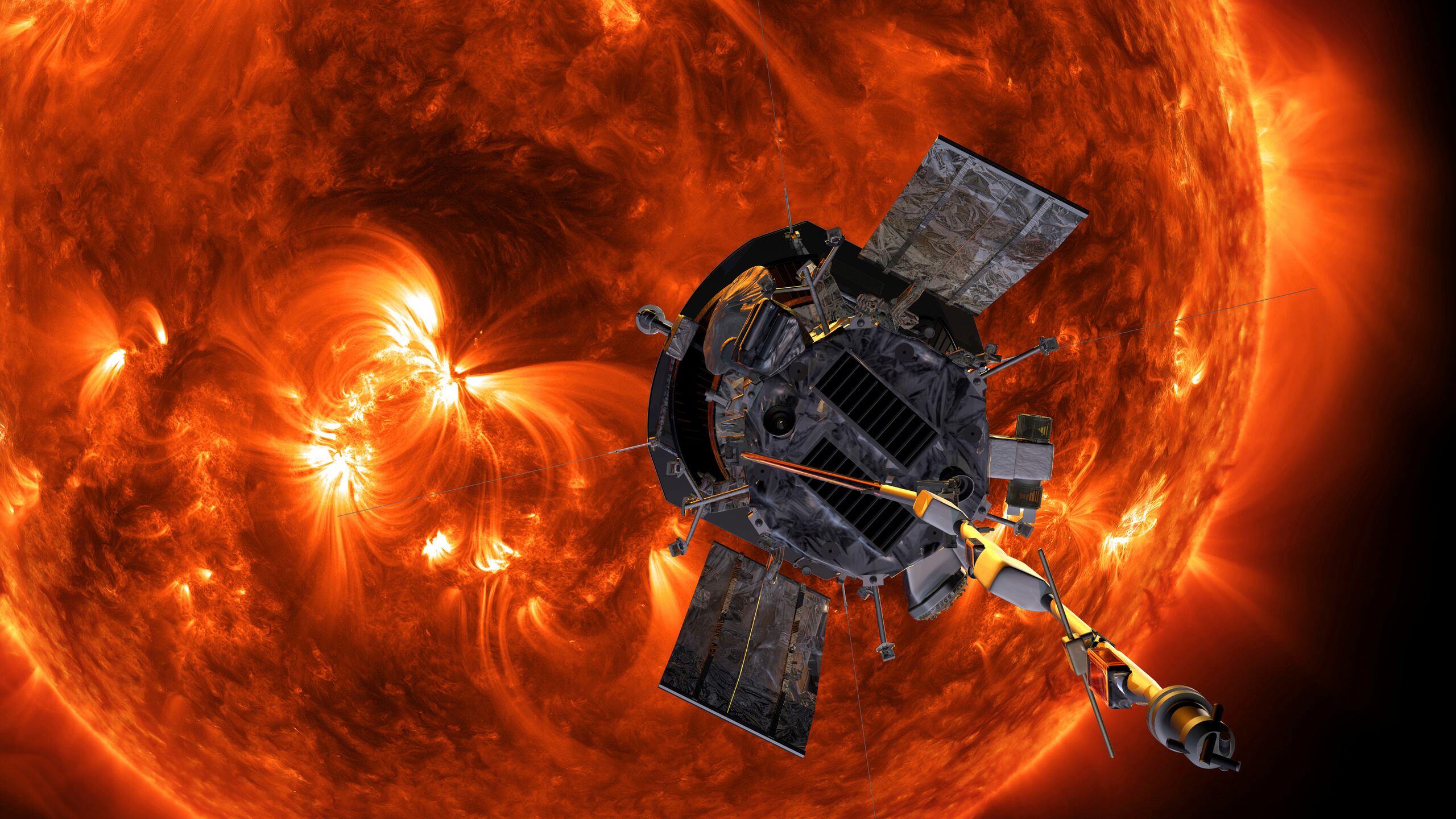ARCHIVO - Esta imagen suministrada por la NASA muestra la representación de un artista de la sonda solar Parker aproximándose al Sol. (Steve Gribben/Johns Hopkins APL/NASA vía AP, Archivo)