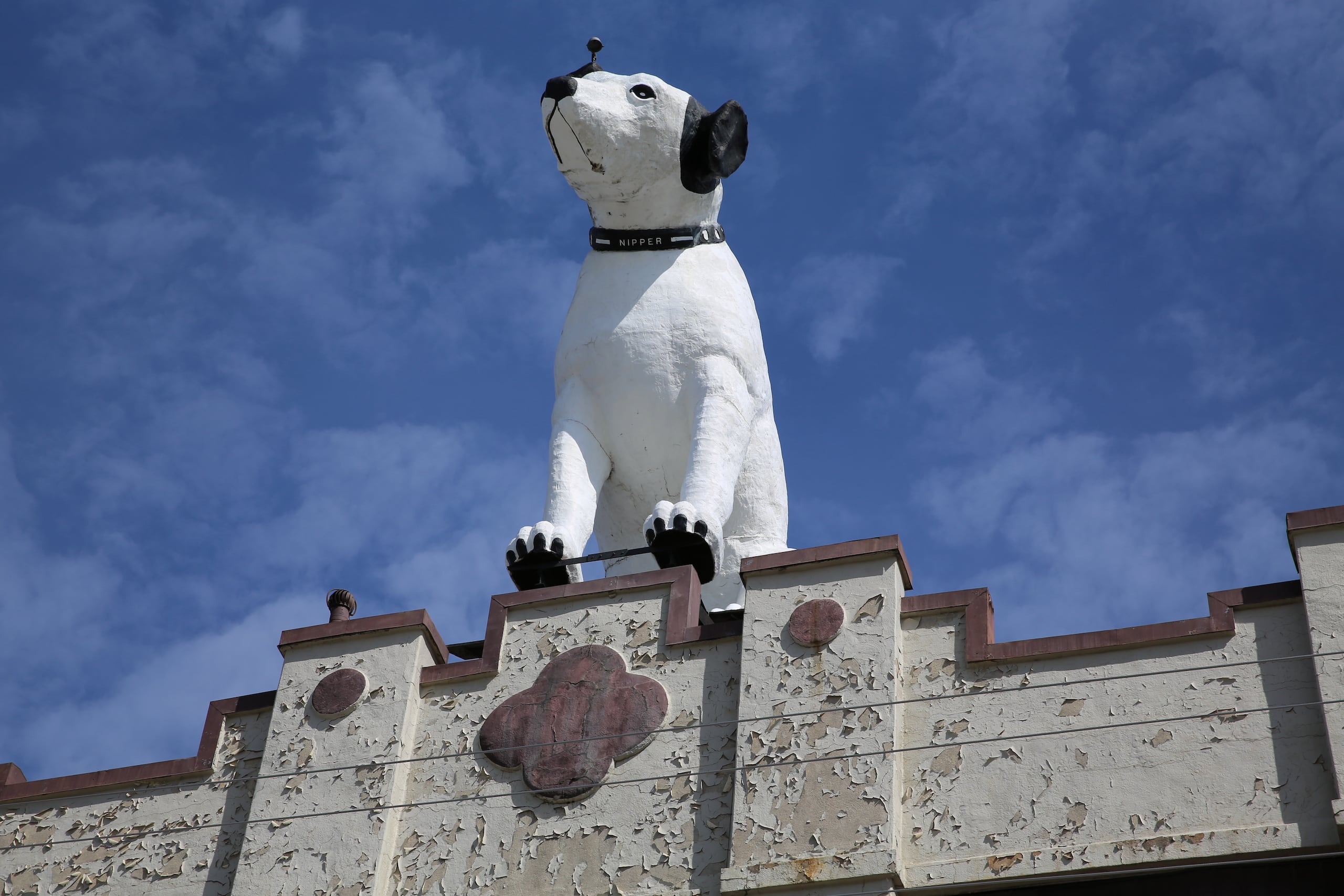 La estatua, de 29 pies de alto y casi 4 toneladas, fue colocada en lo alto del edificio en 1950.