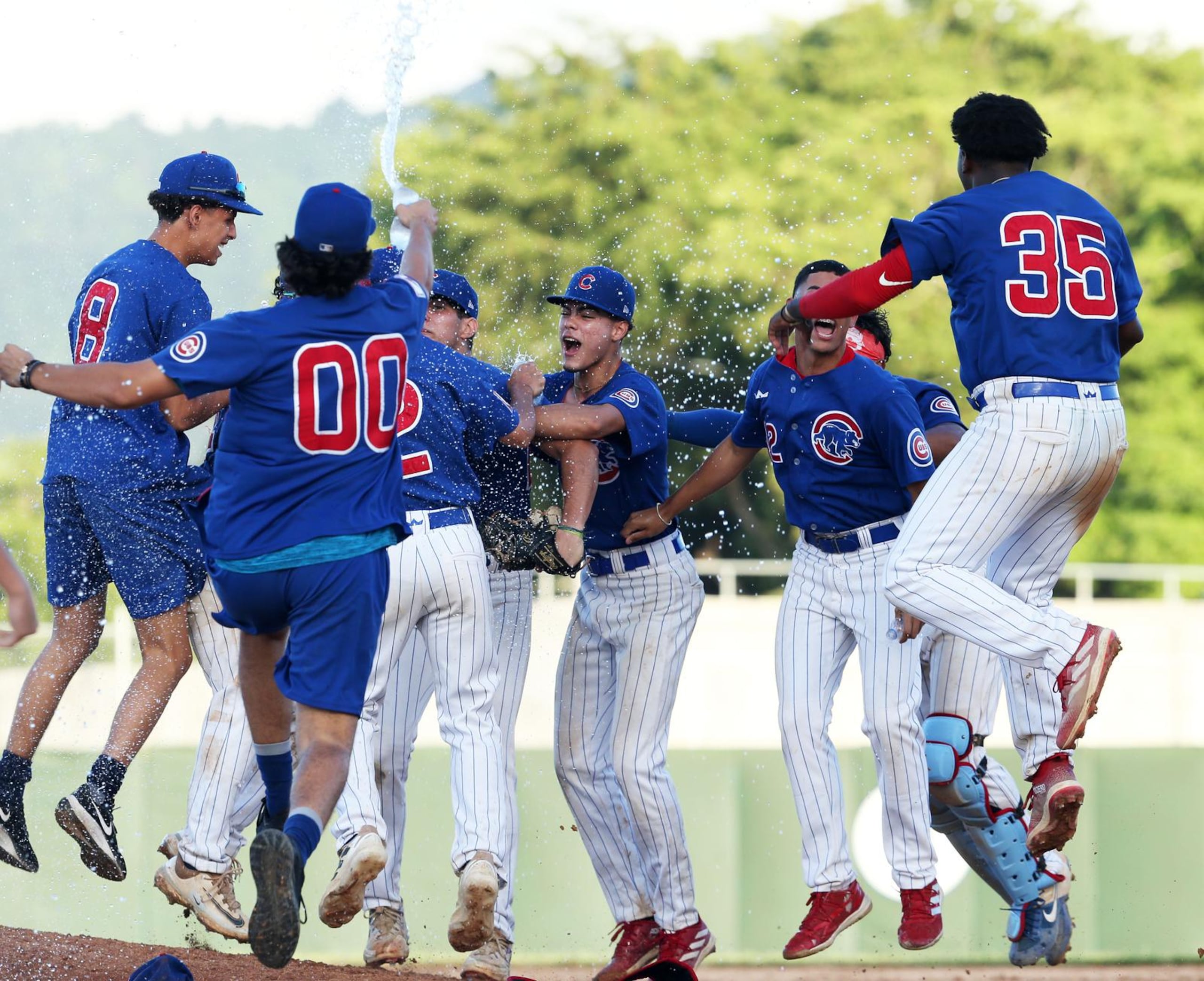 Los Cubs de Kuilan celebran al conquistar el campeonato en el Thanksgiving Classic de béisbol infantil y juvenil.