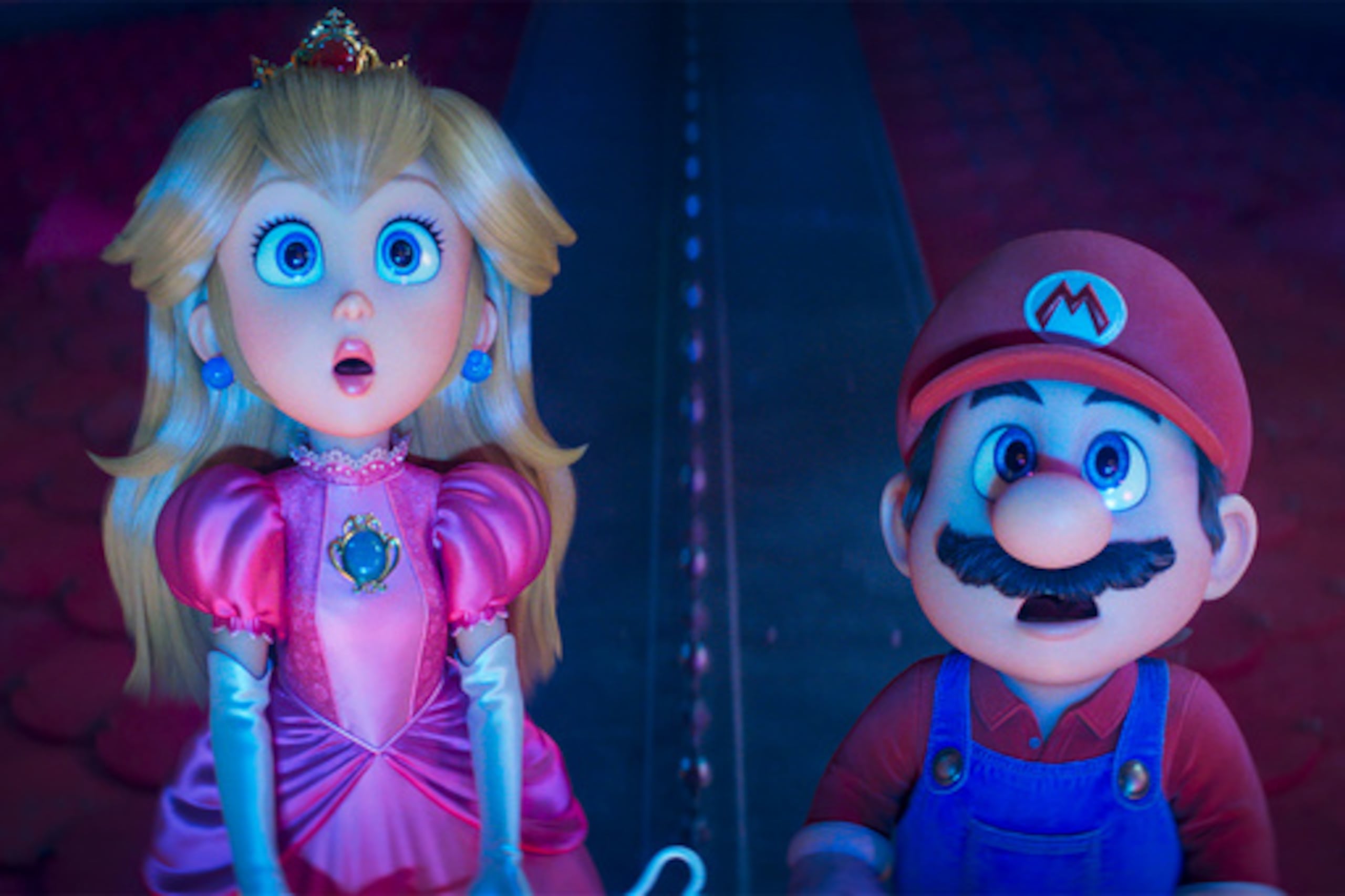Esta imagen cedida por Universal Pictures muestra a la princesa Peach, a la que da voz Anya Taylor-Joy, a la izquierda, y a Mario, al que da voz Chris Pratt, en una escena de "La película de Super Mario Galaxy". (Nintendo e Illumination/Universal Pictures vía AP)