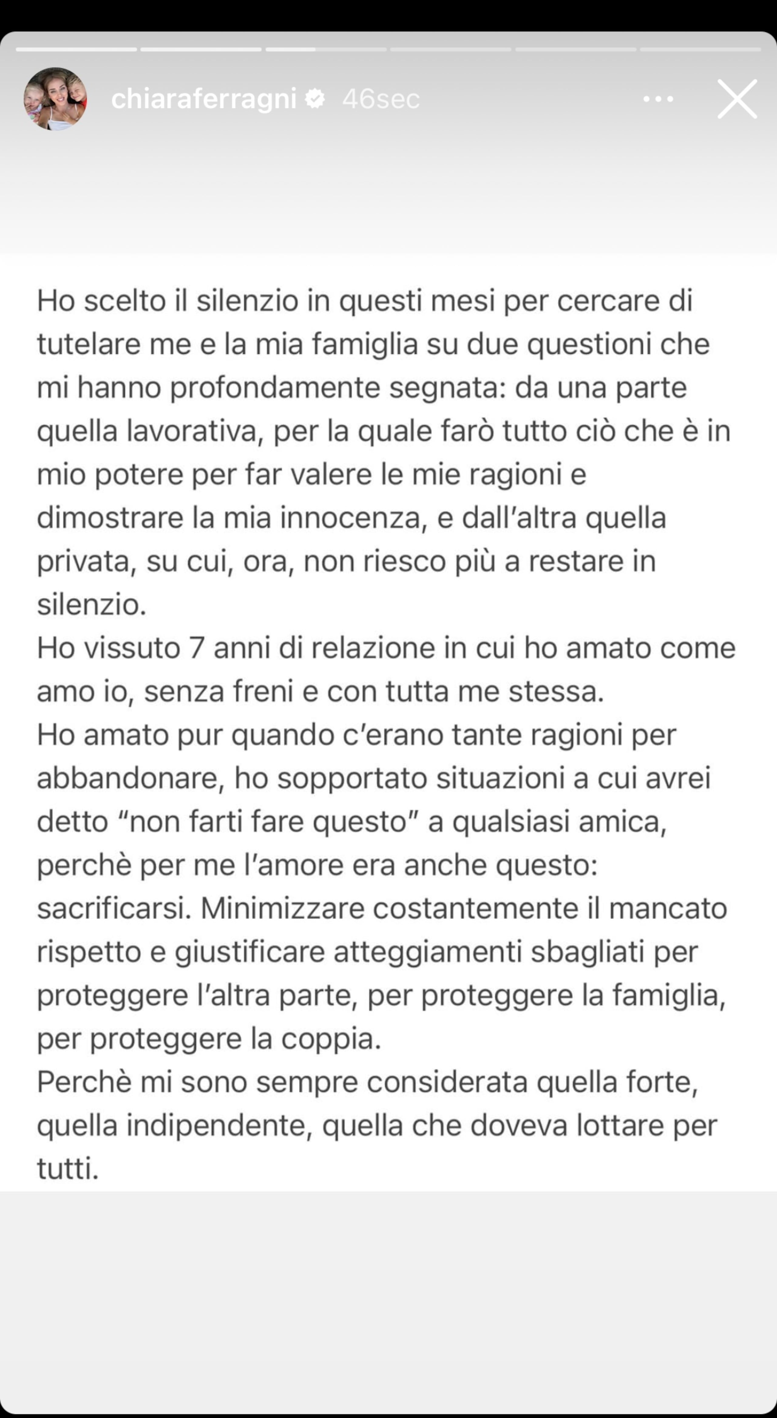 El desahogo de Chiara Ferragni por su matrimonio fallido en sus "stories" en Instagram.