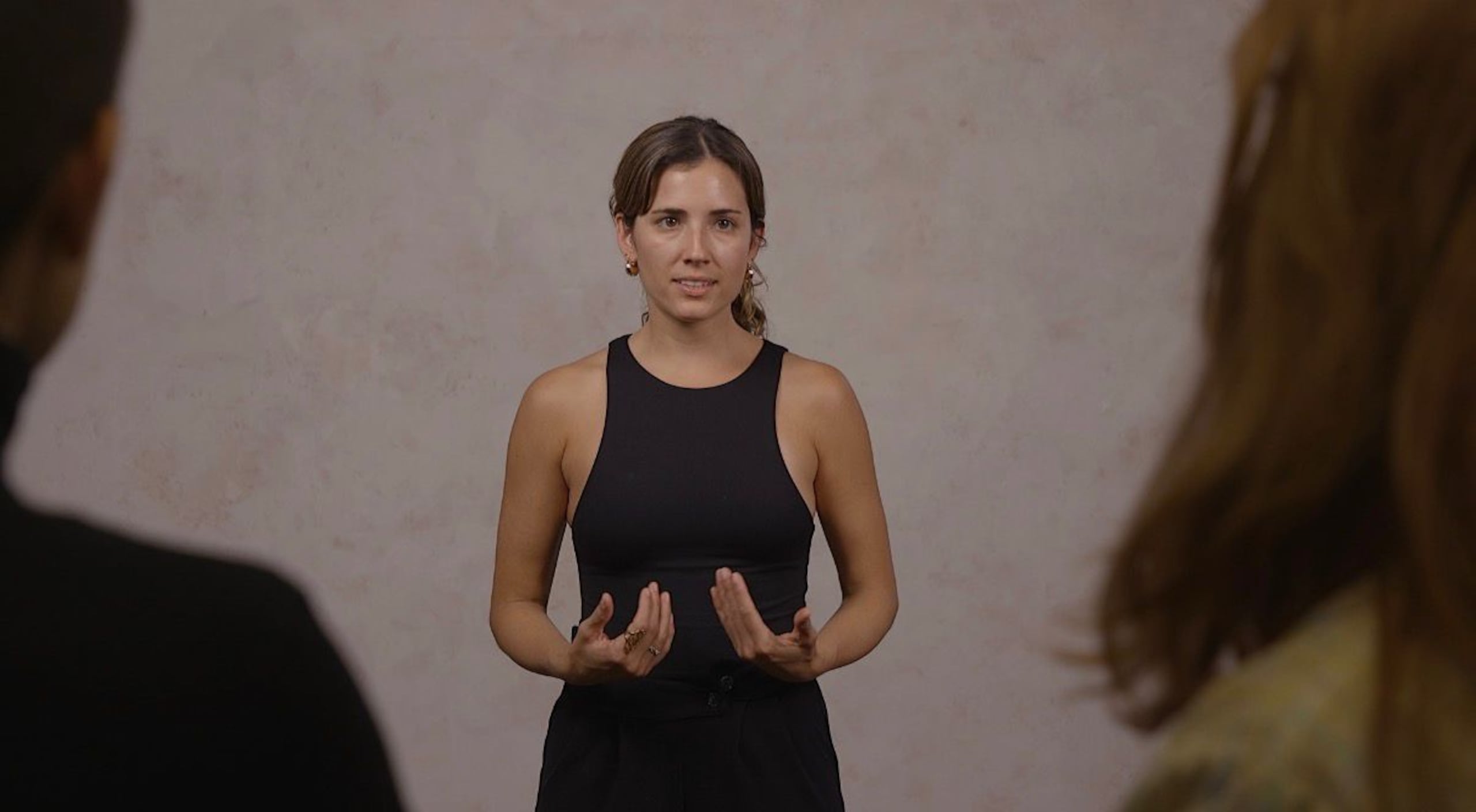 Lorena Jusino participando de un taller de actuación cuando recién llegó a Madrid.