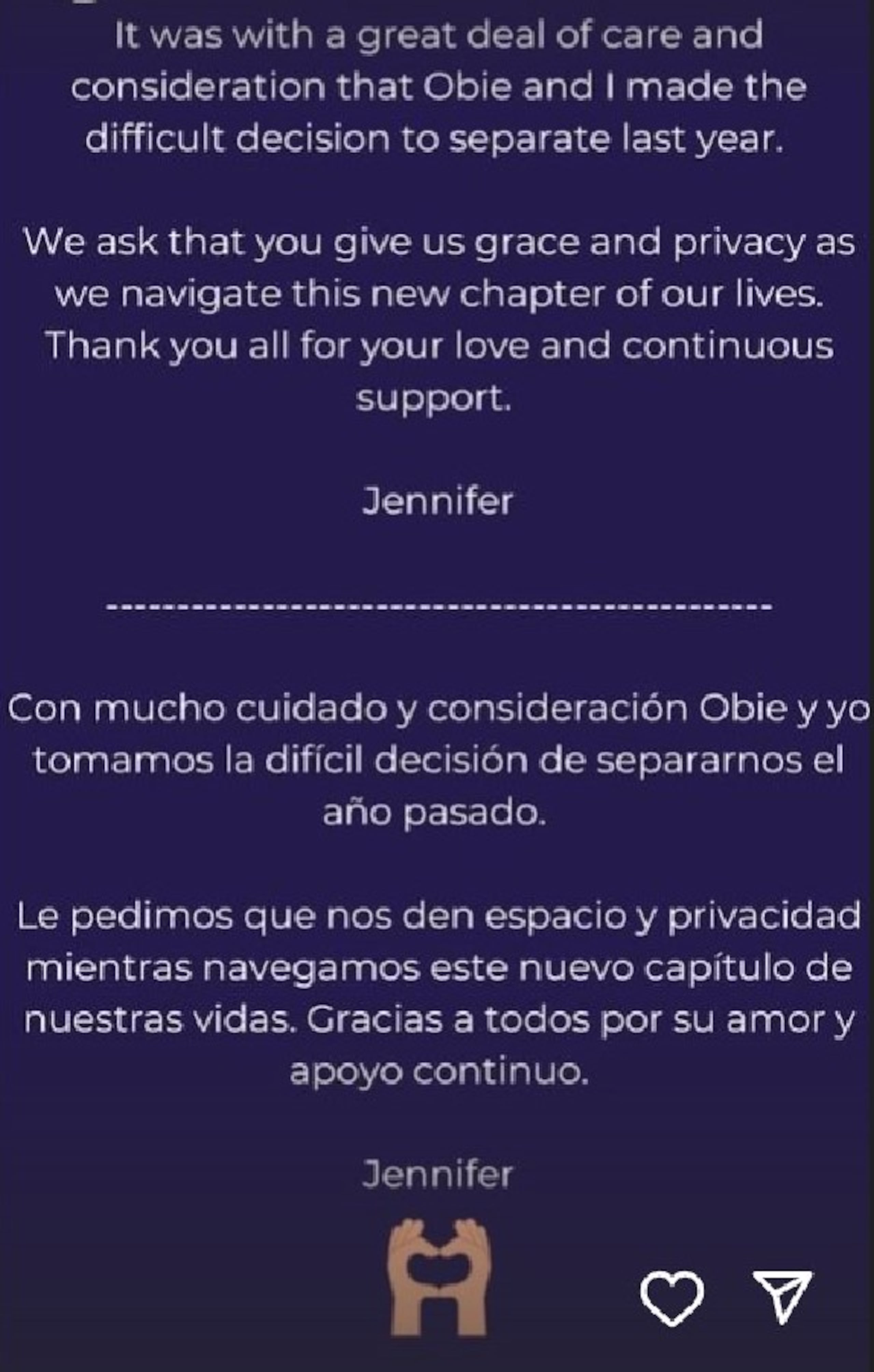 La vocalista confirmó la separación a través de Instagram.