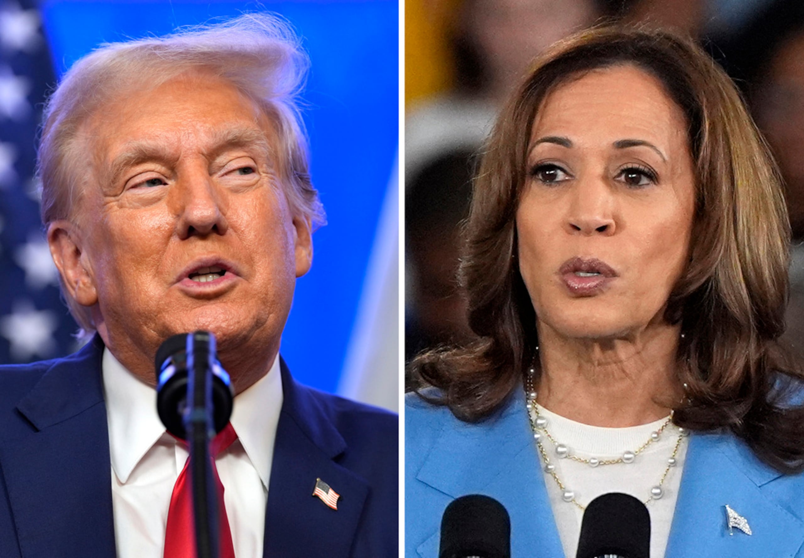 El expresidente y candidato presidencial republicano Donald Trump y la vicepresidenta y candidata presidencial demócrata Kamala Harris.