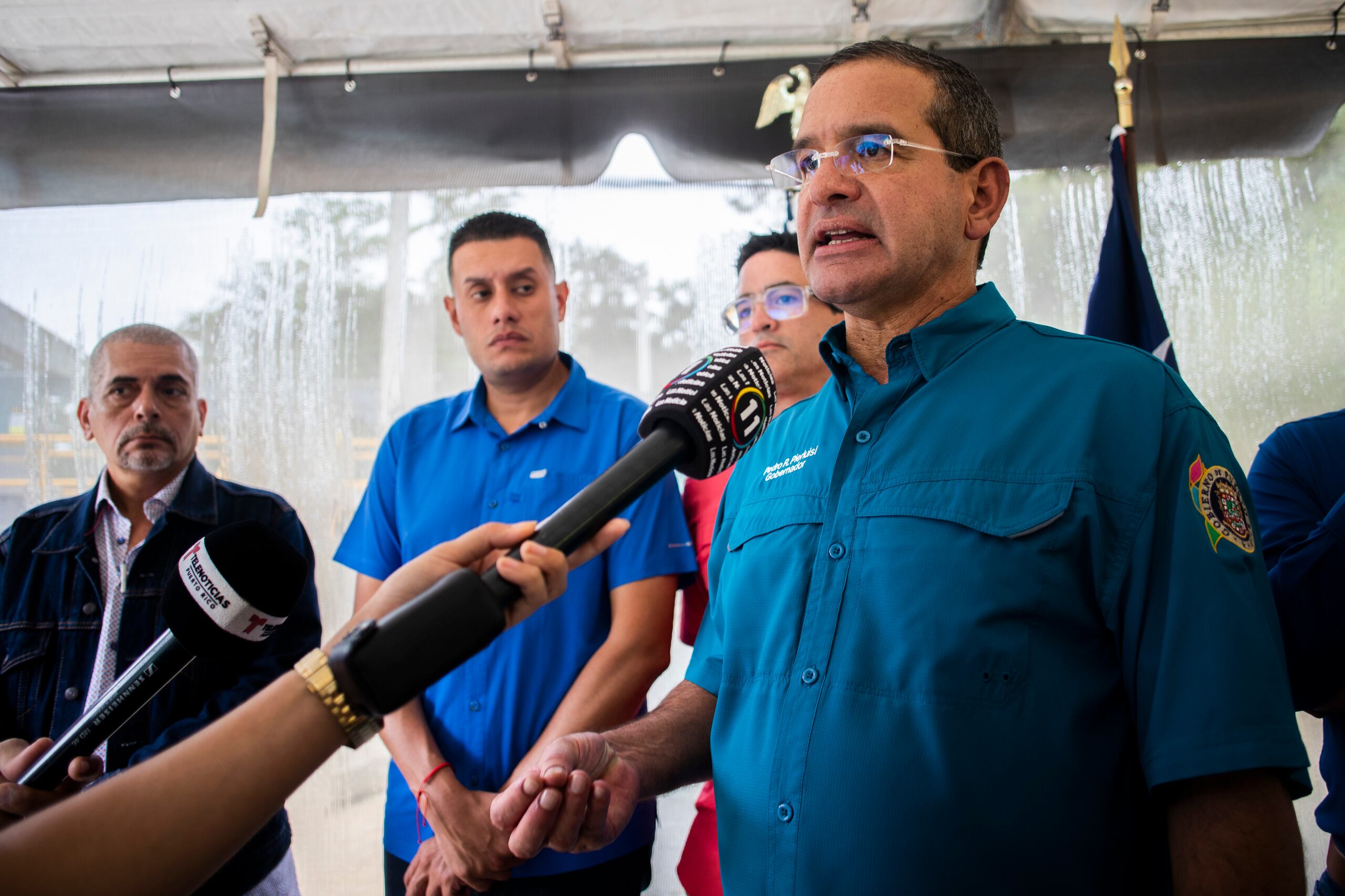 Camuy, Puerto Rico, Enero, 31, 2024 - El gobernador de Puerto Rico, Pedro R. Pierluisi, y la presidenta ejecutiva de la Autoridad de Acueductos y Alcantarillados (AAA), Doriel Pagán Crespo, inauguran nueva toma de aguas crudas Hatillo - Camuy, y anuncian rehabilitación de planta de filtración que sirve a ambos municipios. En la foto el gobernador en un aparte con los medios.
FOTO POR: josian.bruno@gfrmedia.com
Josian Bruno / GFR Media
