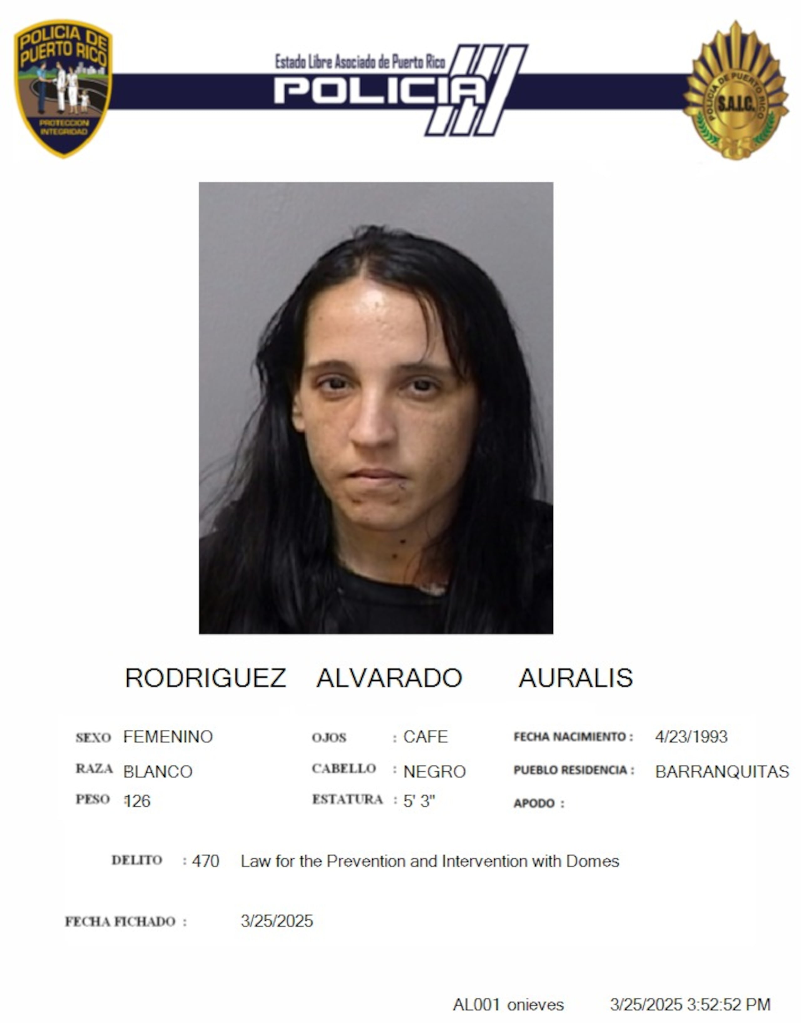 Auralis Rodríguez Alvarado, enfrenta cargos por violencia doméstica y violación a la Ley de Armas de Fuego.