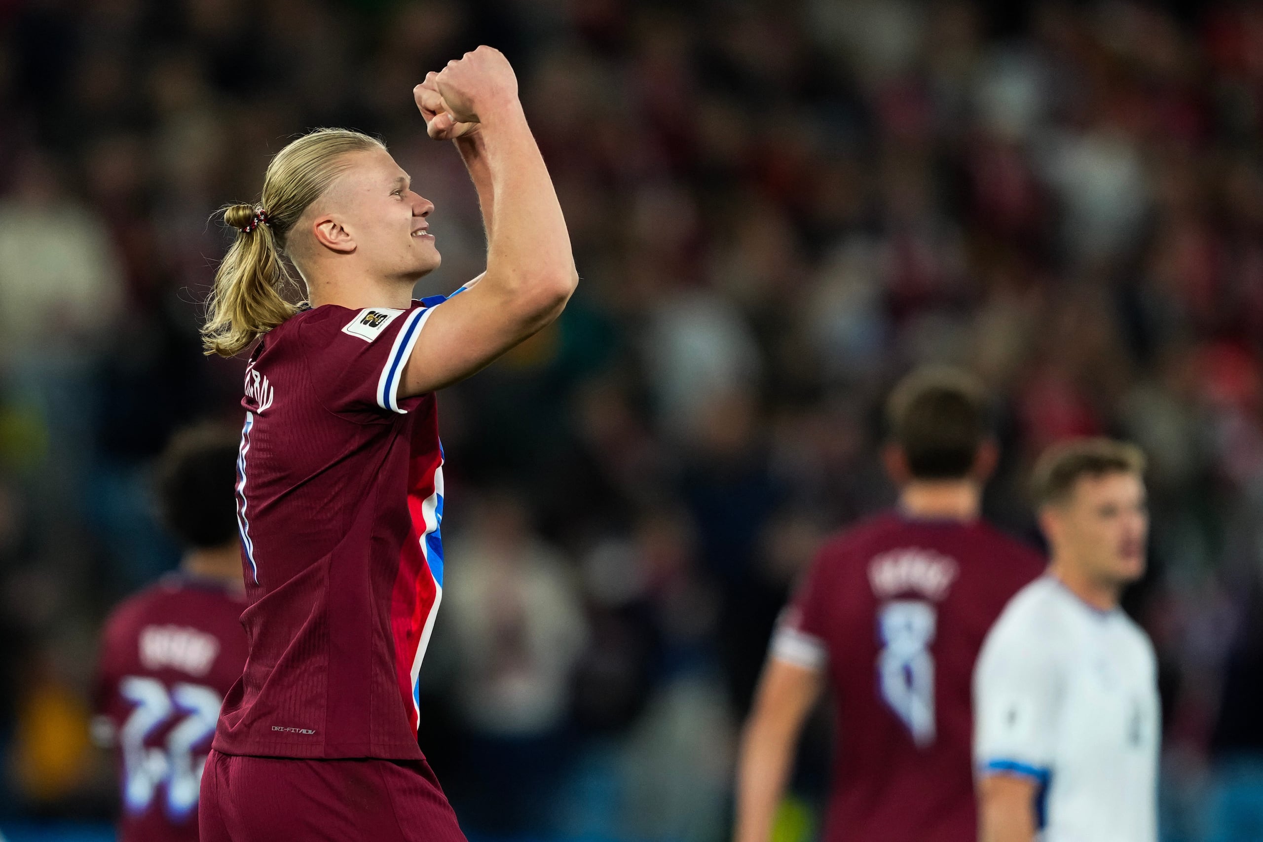 El noruego Erling Haaland celebra tras anotar su tercer gol ante Israel en las eliminatorias a la Copa Mundial el sábado 11 de octubre del 2025.
