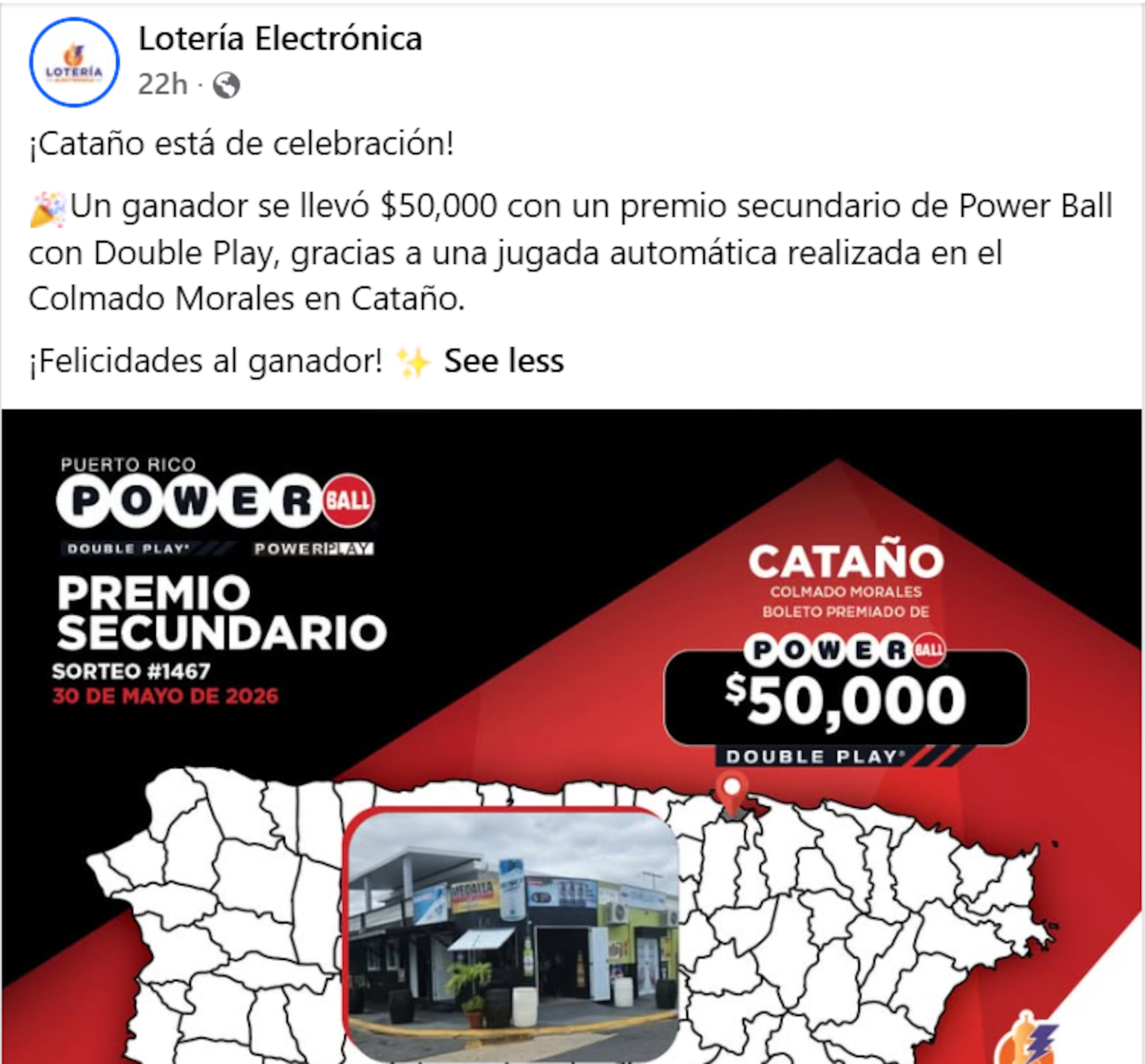 Premio del Powerball de $50,000 cae en Cataño