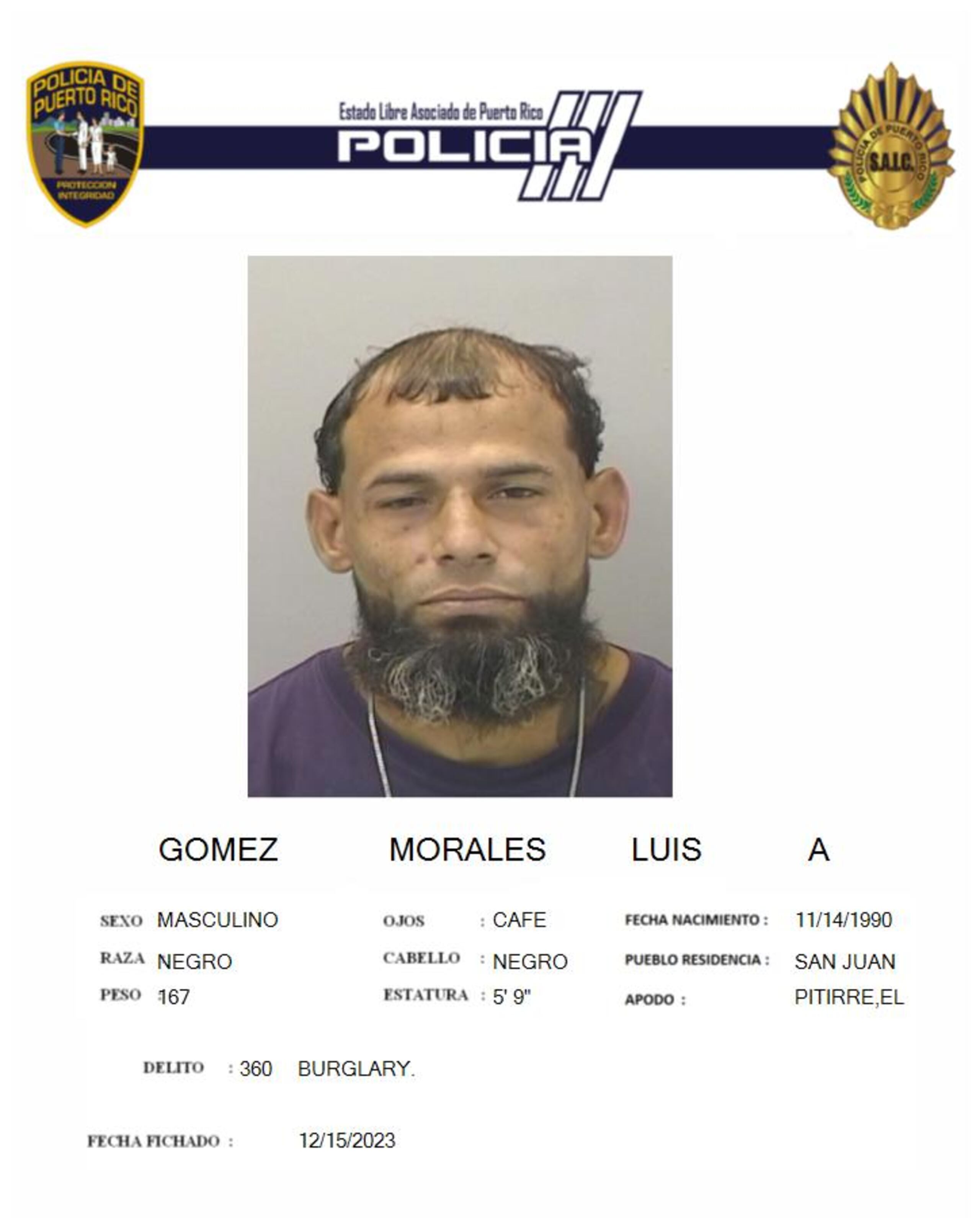 El fugitivo Luis A. Gómez Morales fue arrestado frente al residencial Santa Elena, en Puerto Nuevo.