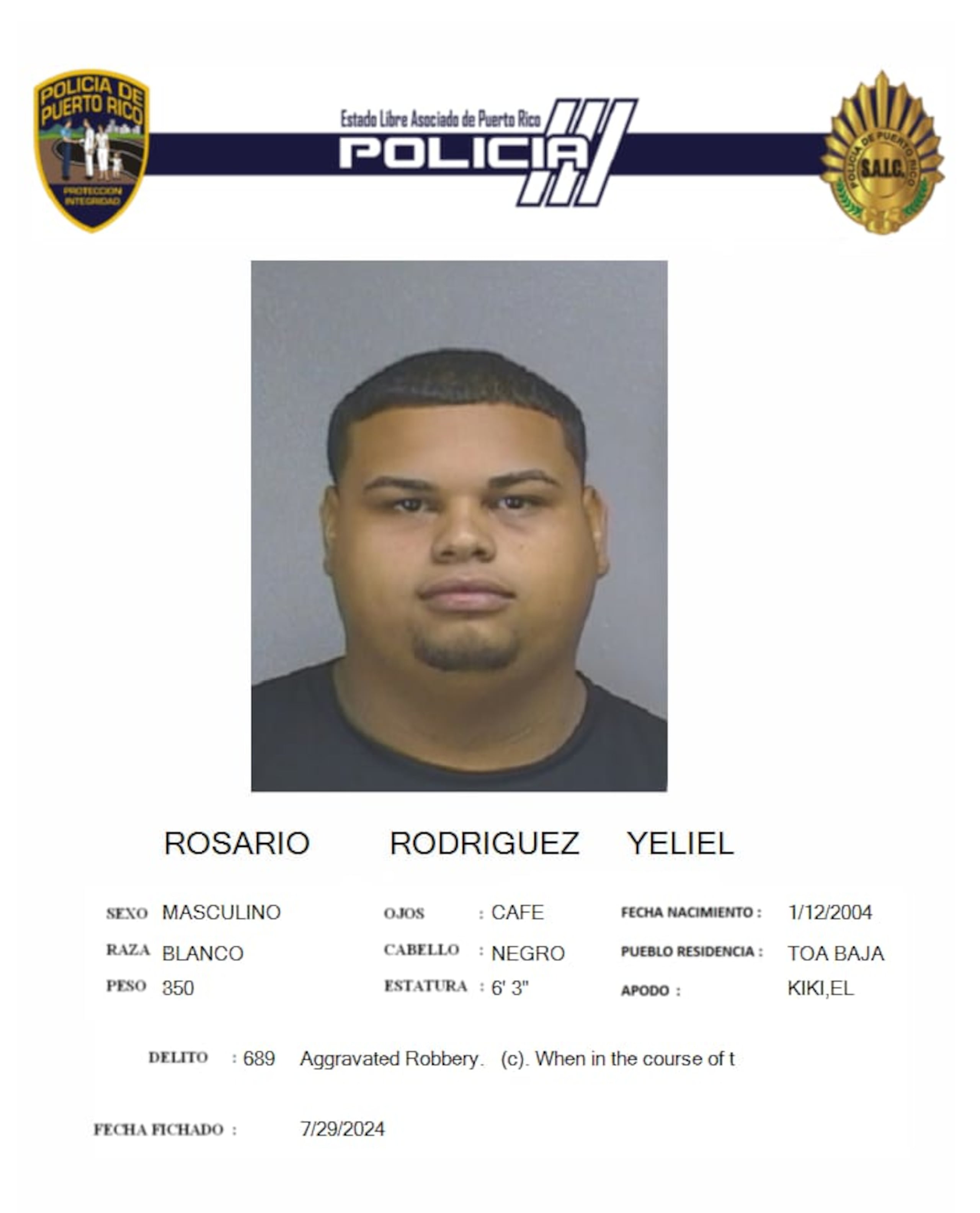Yeliel Rosario Rodríguez enfrenta cargos por robo agravado y maltrato a personas de edad avanzada.