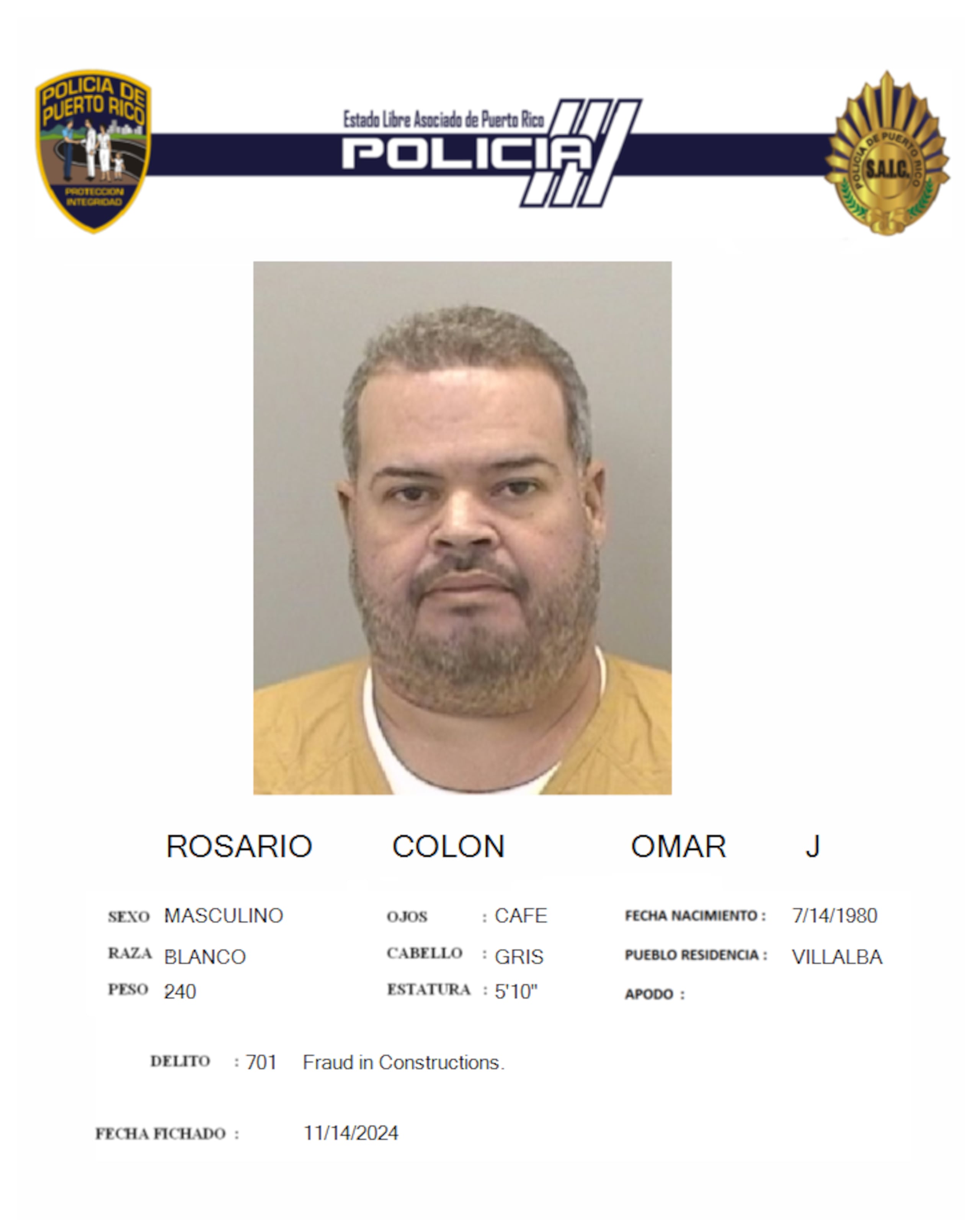 Omar Rosario Colón fue acusado por cargos de apropiación ilegal y fraude en la ejecución de obras.