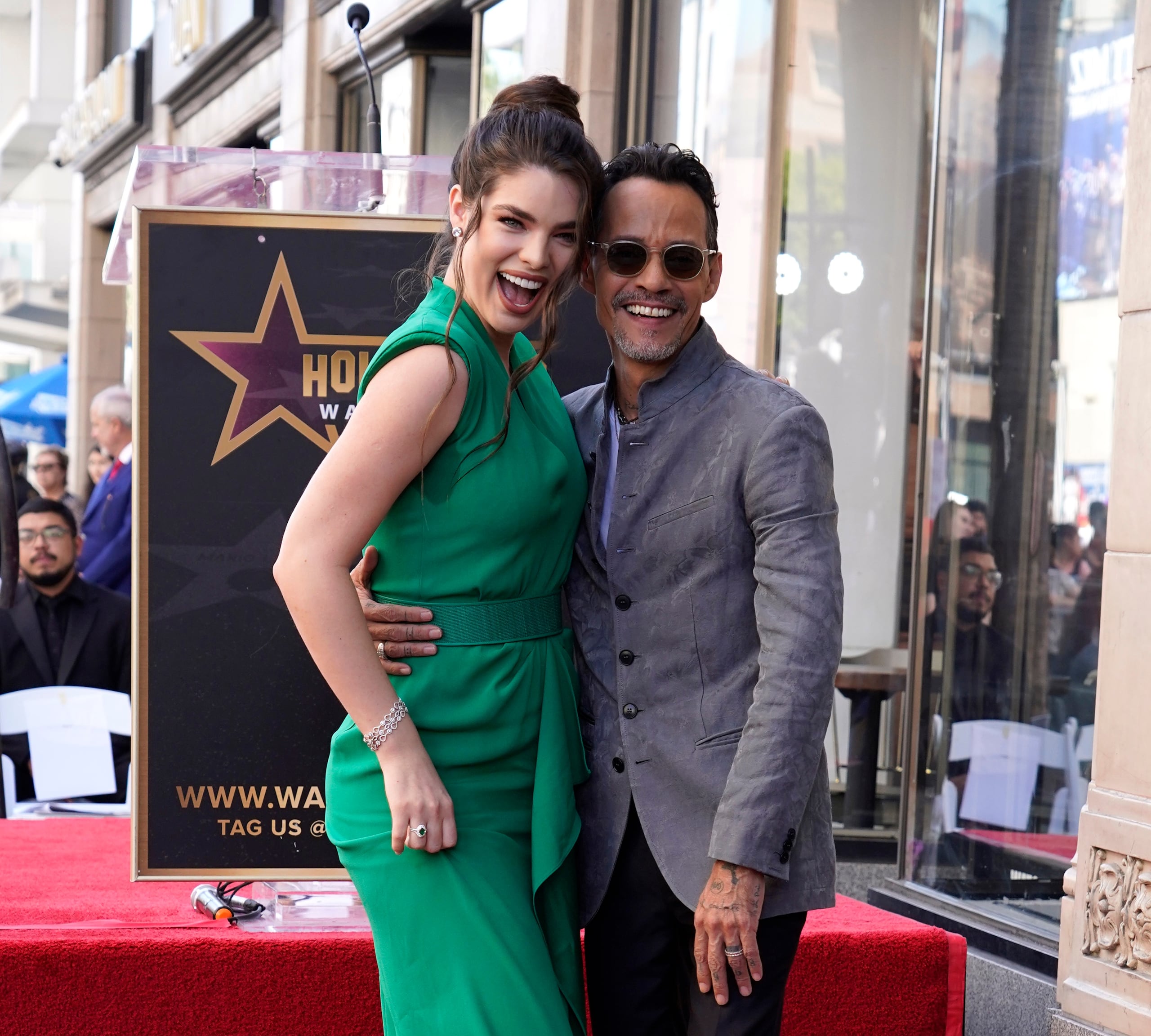 Nadia Ferreira, left, and Marc Anthony attend a ceremony honoring Anthony with a star on the Hollywood Walk of Fame Thursday, Sept. 7, 2023, in Los Angeles. (AP Photo/Chris Pizzello)