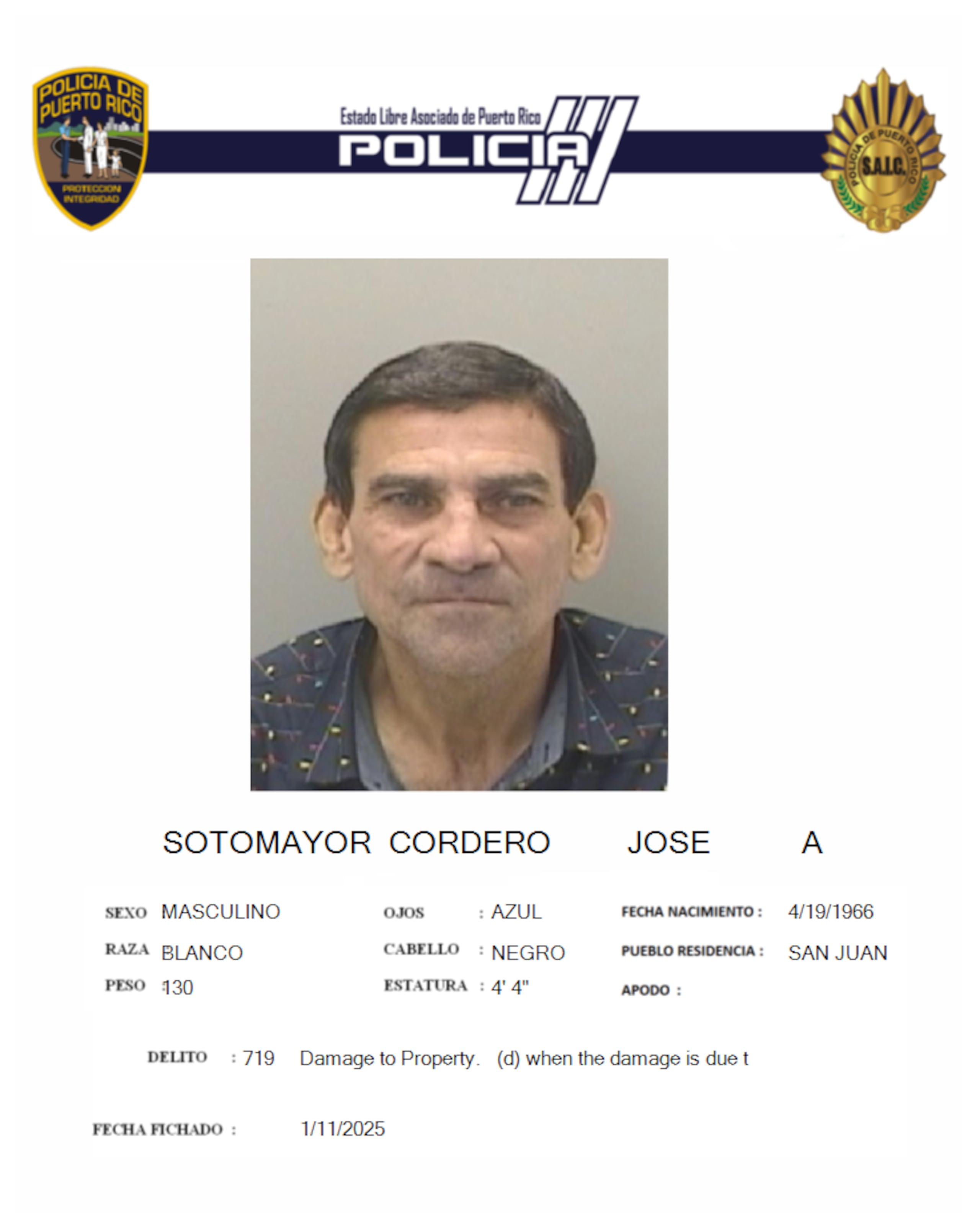 José A. Sotomayor Cordero, enfrenta un cargo por daños a la propiedad en el condominio donde reside en Río Piedras.