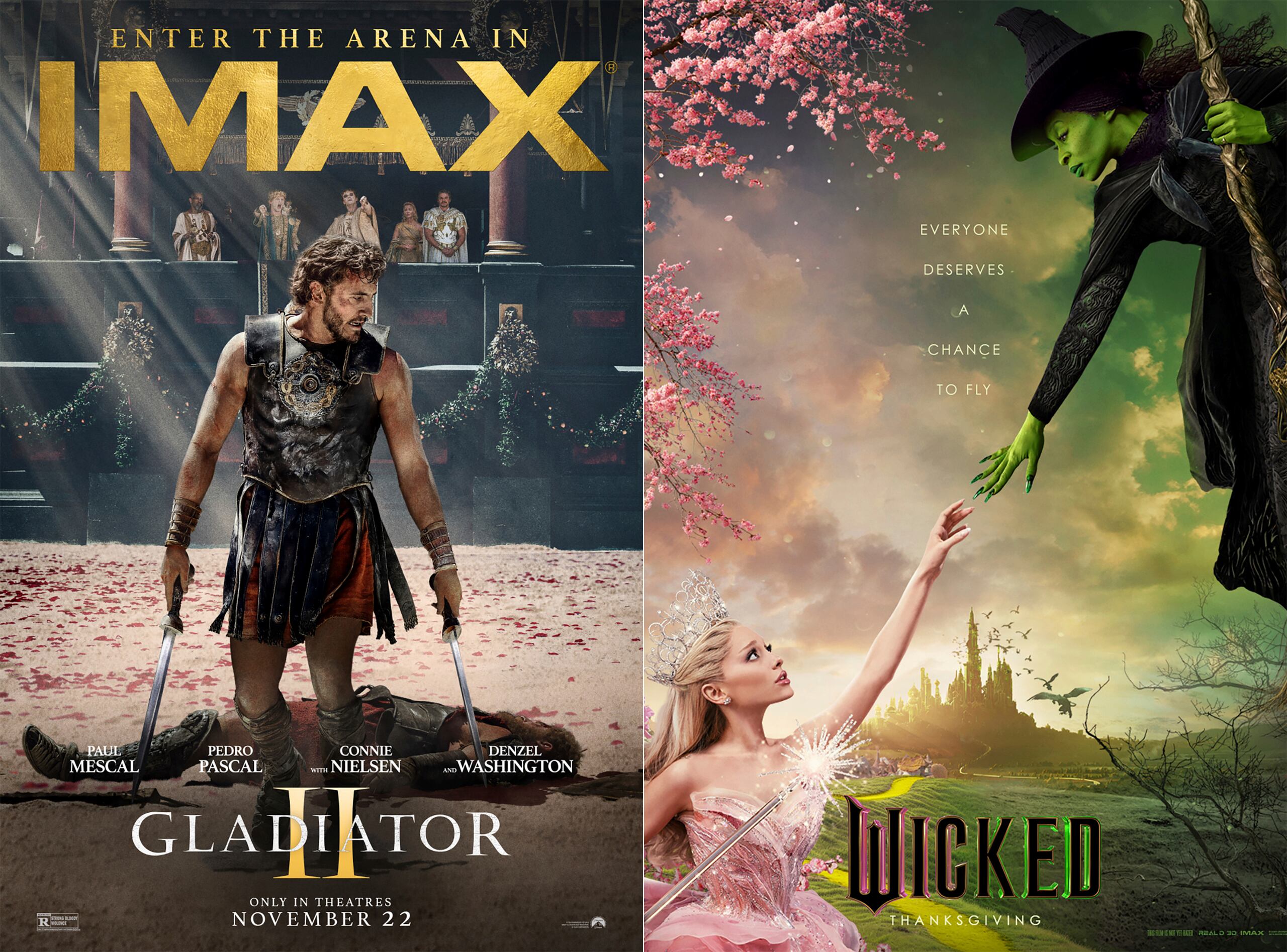 “Gladiator II” logró $55.5 millones, pero “Wicked” arrasó con $114 millones.