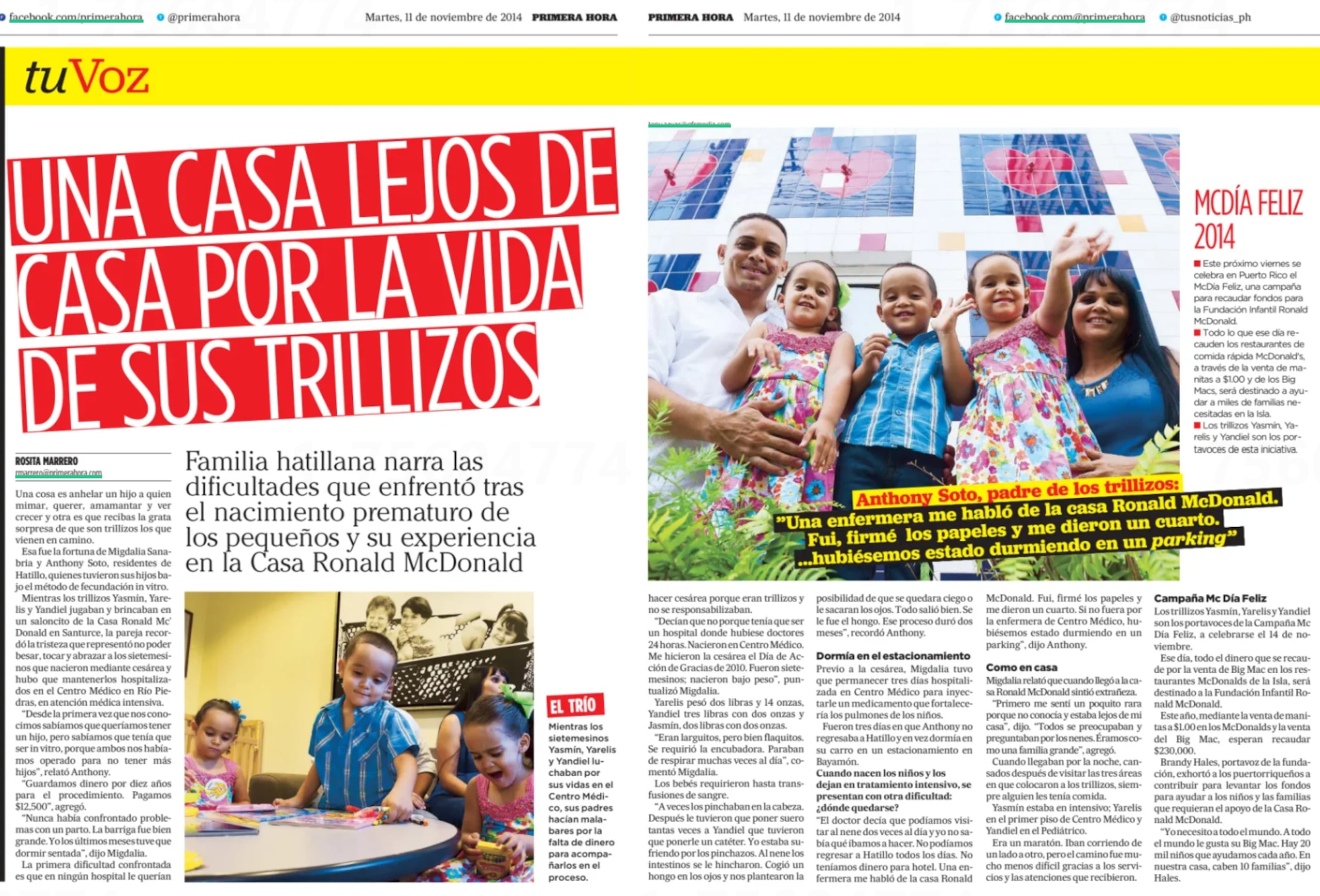 La historia publicada por Primera Hora en el 2014 de los trillizos Yasmín, Yarelis y Yandiel Soto Sanabria.