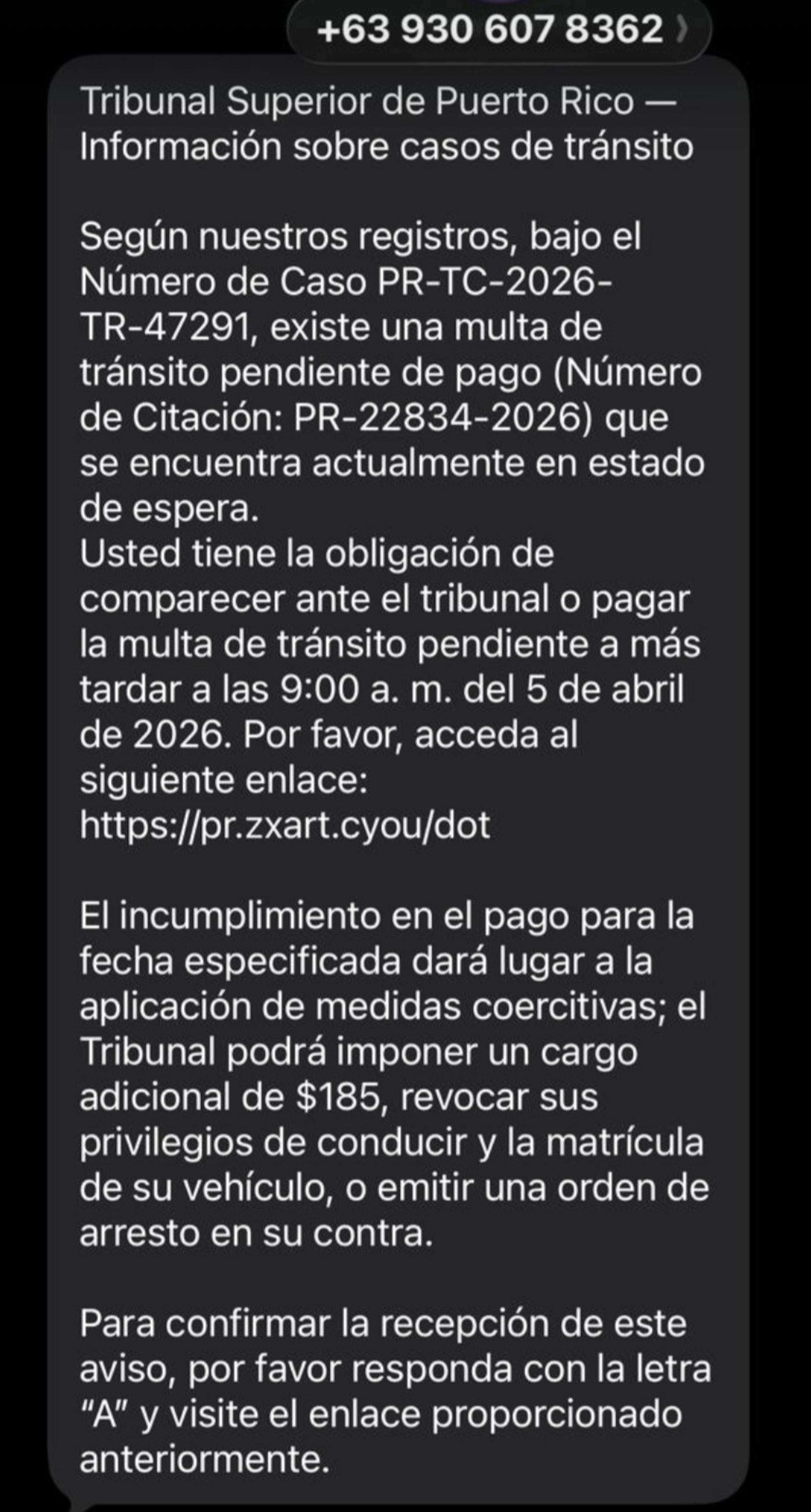Se alertó a la ciudadanía a que si recibe este mensaje de texto o uno parecido, no pulse el enlace ya que podrían vaciarle el dinero de su cuenta bancaria.