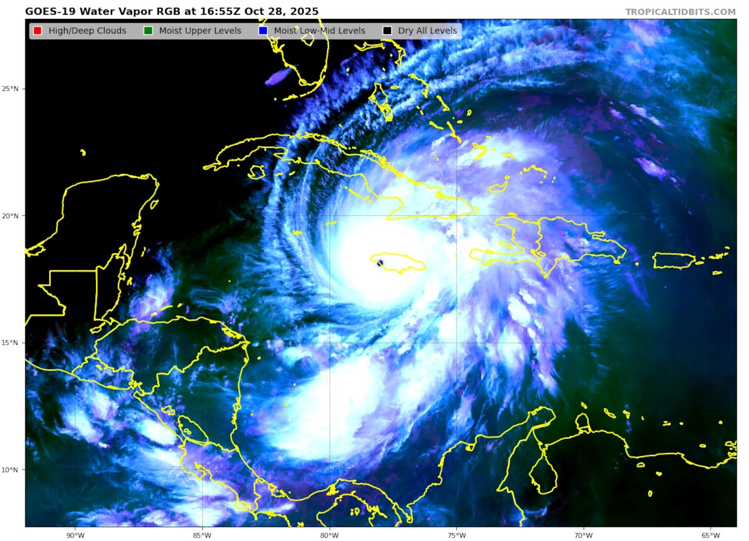El huracán Melissa entró a Jamiaca a la 1:00 de la tarde del martes, 28 de octubre. (NOAA)