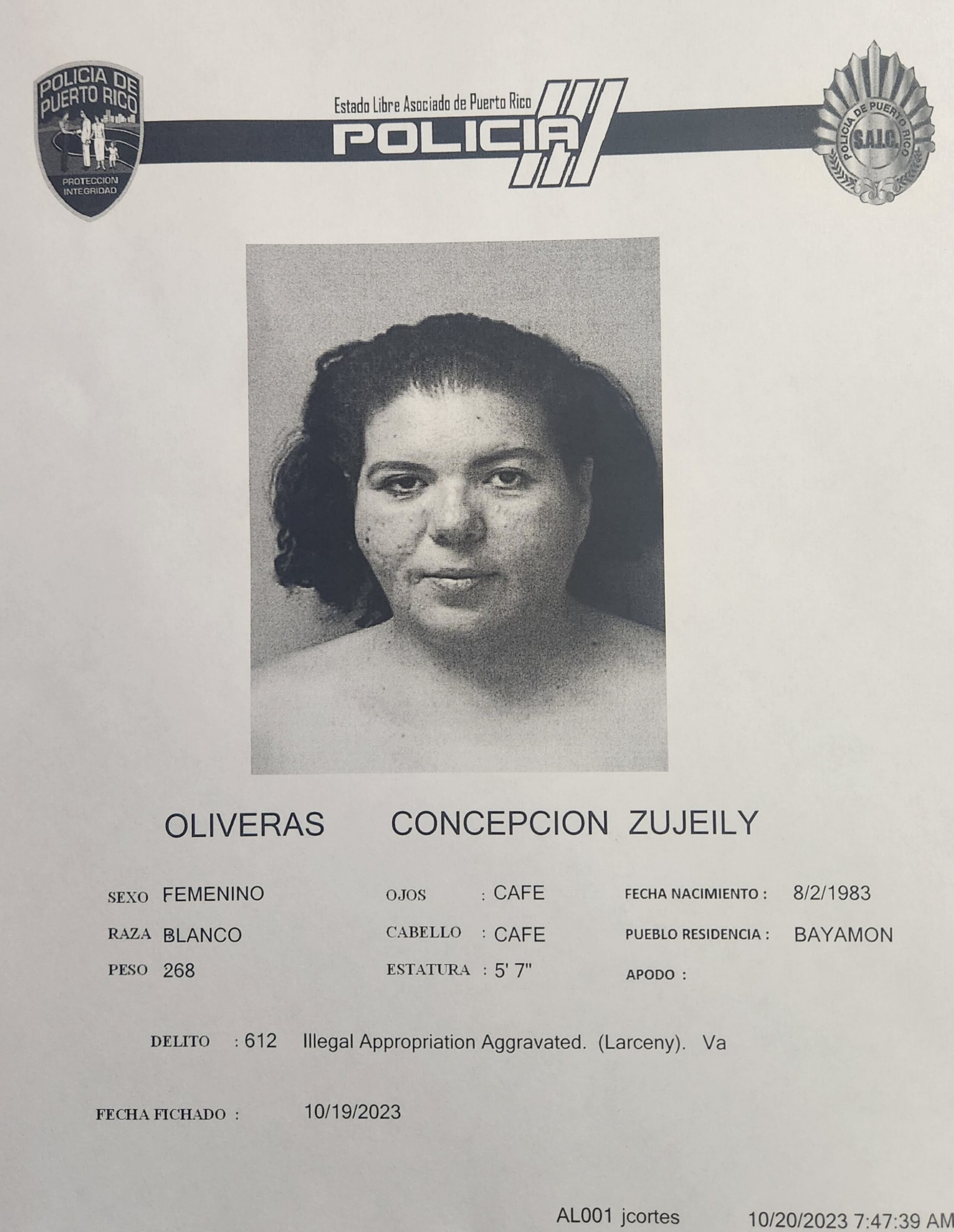 Zujeily Oliveras Concepción de 40 años, enfrenta cargos de fraude en la ejecución de obra y apropiación ilegal agravada.