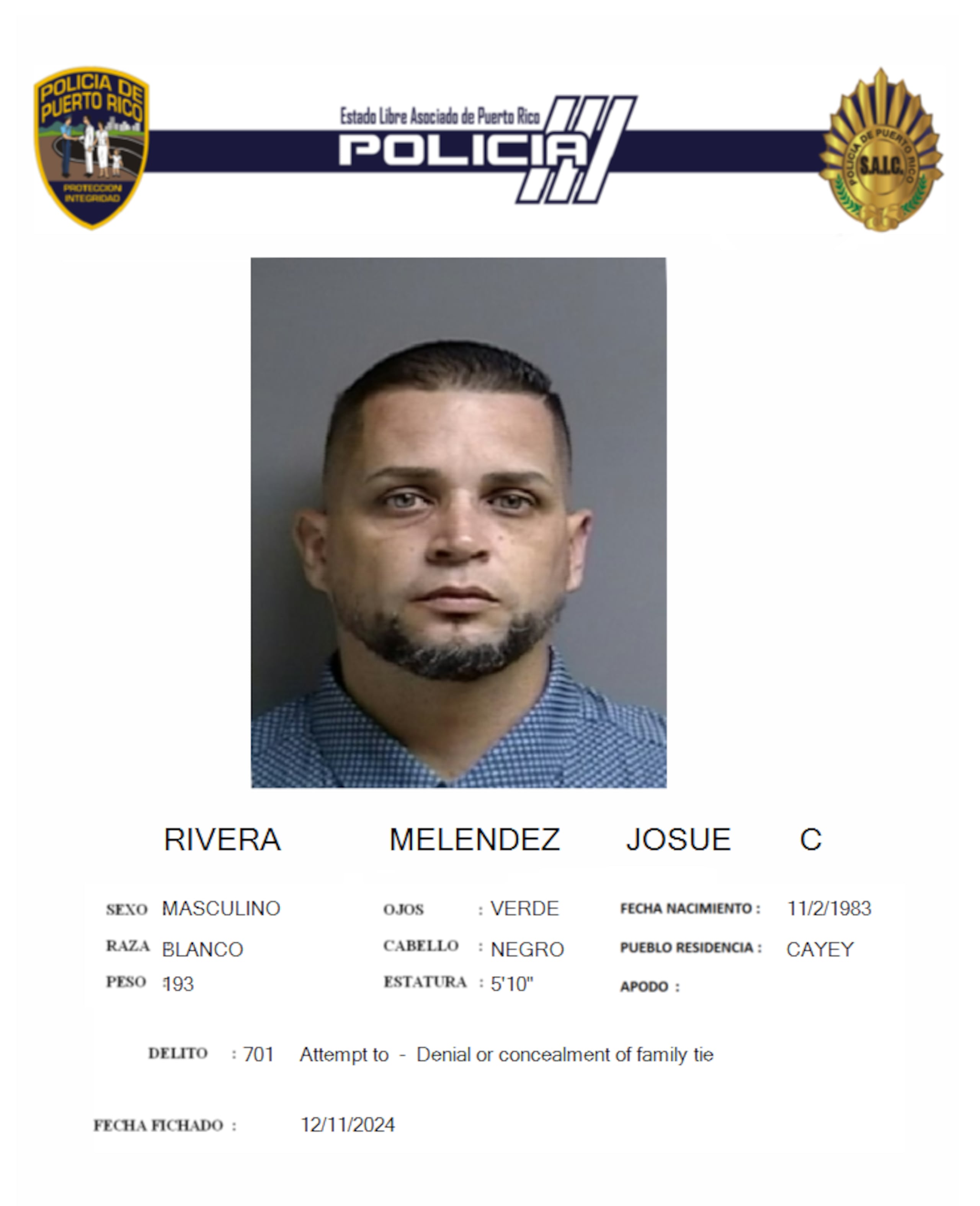 Josué C. Rivera Meléndez, fue acusado por tentativa de asesinato, Ley de Armas, daños agravados y violación a la Ley de Vehículos y Tránsito.