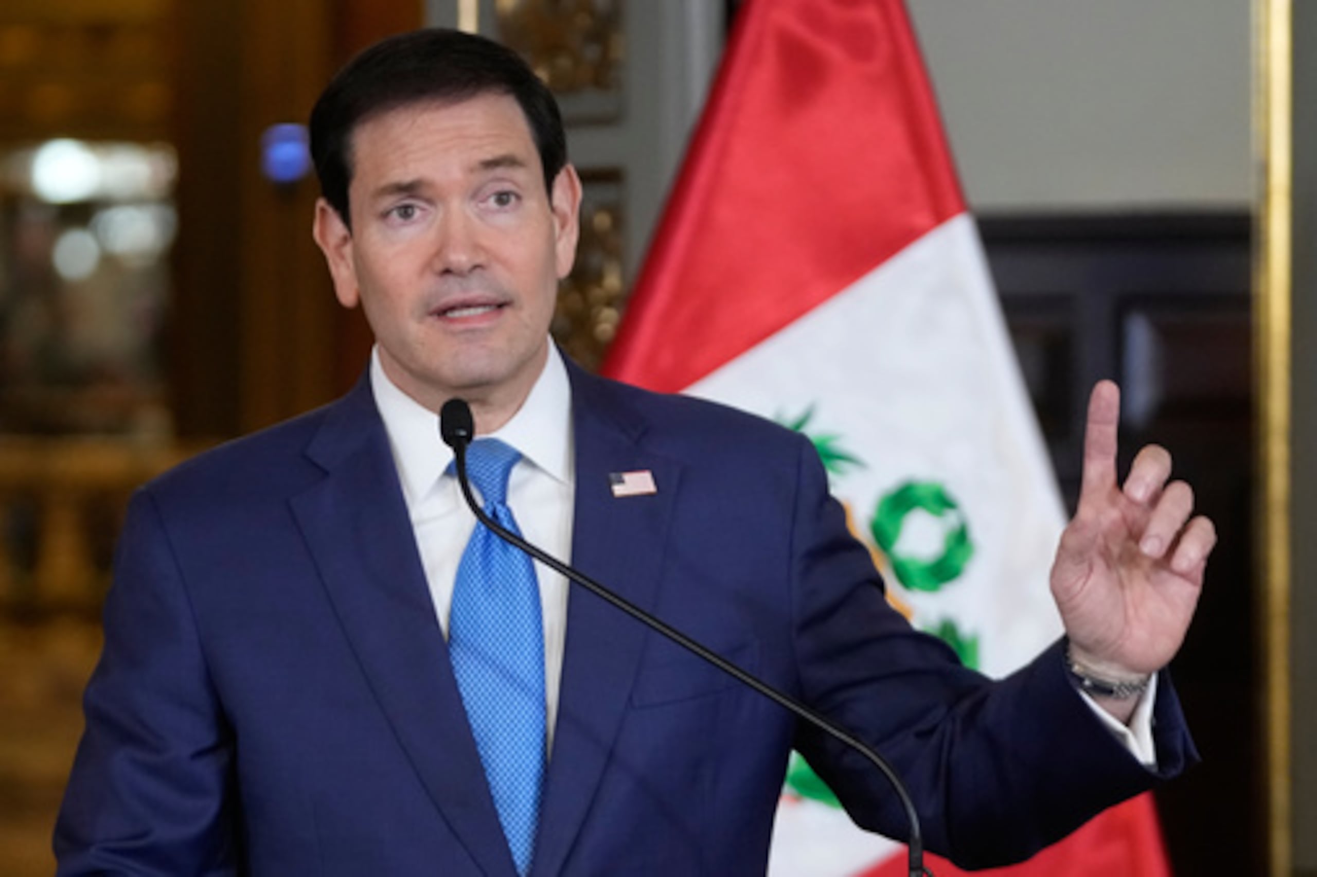 El secretario de Estado de EE. UU., Marco Rubio, ofrece una rueda de prensa conjunta con la presidenta peruana, Keiko Fujimori, en el Palacio de la Presidencia de Lima, Perú, el jueves 10 de septiembre de 2026. (Foto AP/Martín Mejía, Pool)