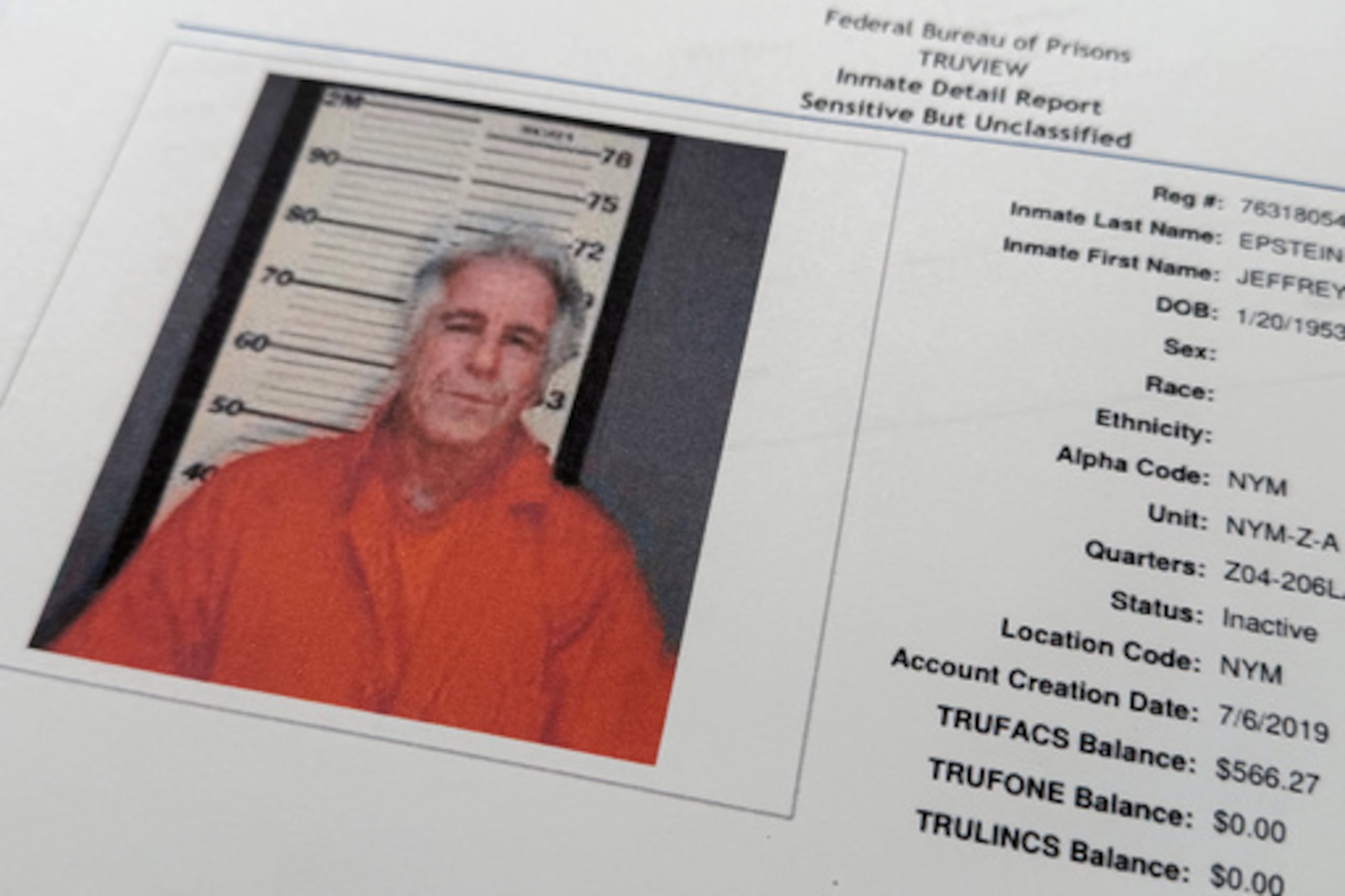 Un documento que se incluyó en la liberación del Departamento de Justicia de EE.UU. de los archivos de Jeffrey Epstein.