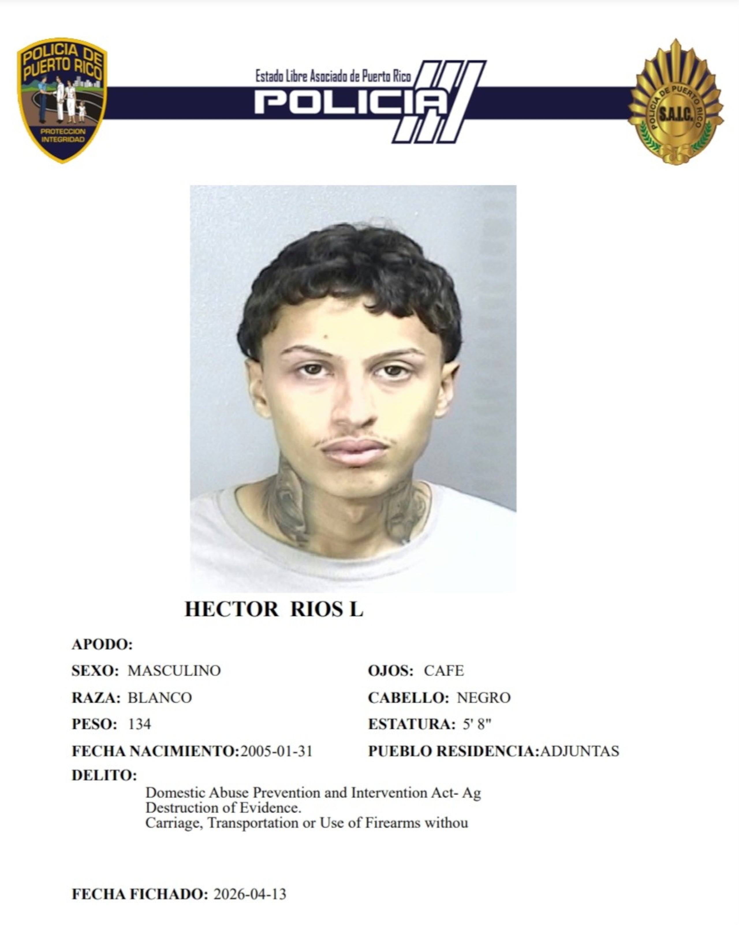 Héctor L. Ríos, enfrenta cargos criminales por dispararle a su pareja en Bayamón.
