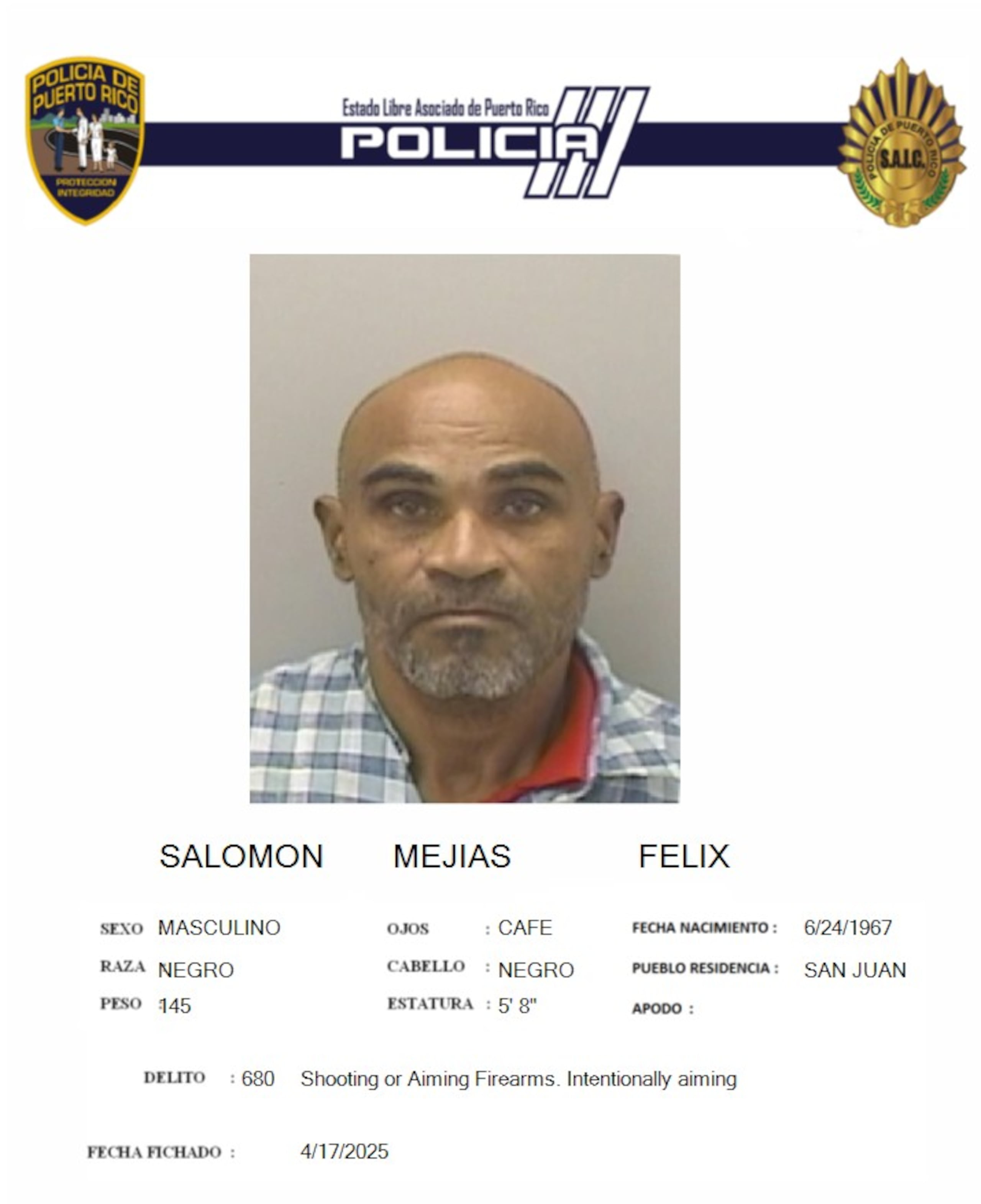 Félix Salomón Mejías, enfrenta cargos por el feminicidio de su expareja, en Villa Palmeras, Santurce.