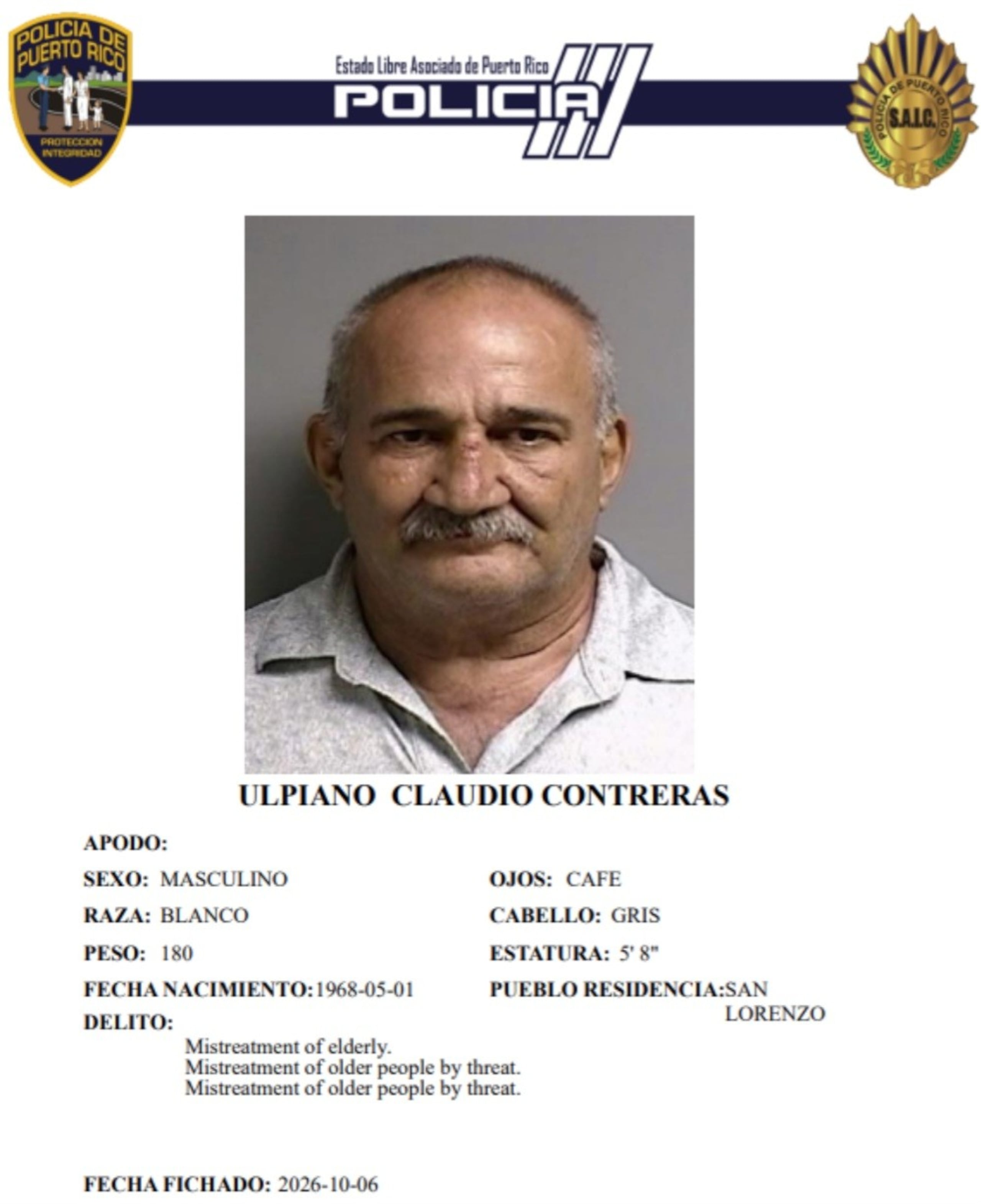 Ulpiano Claudio Contreras, enfrenta cargos por maltrato a personas de edad avanzada.