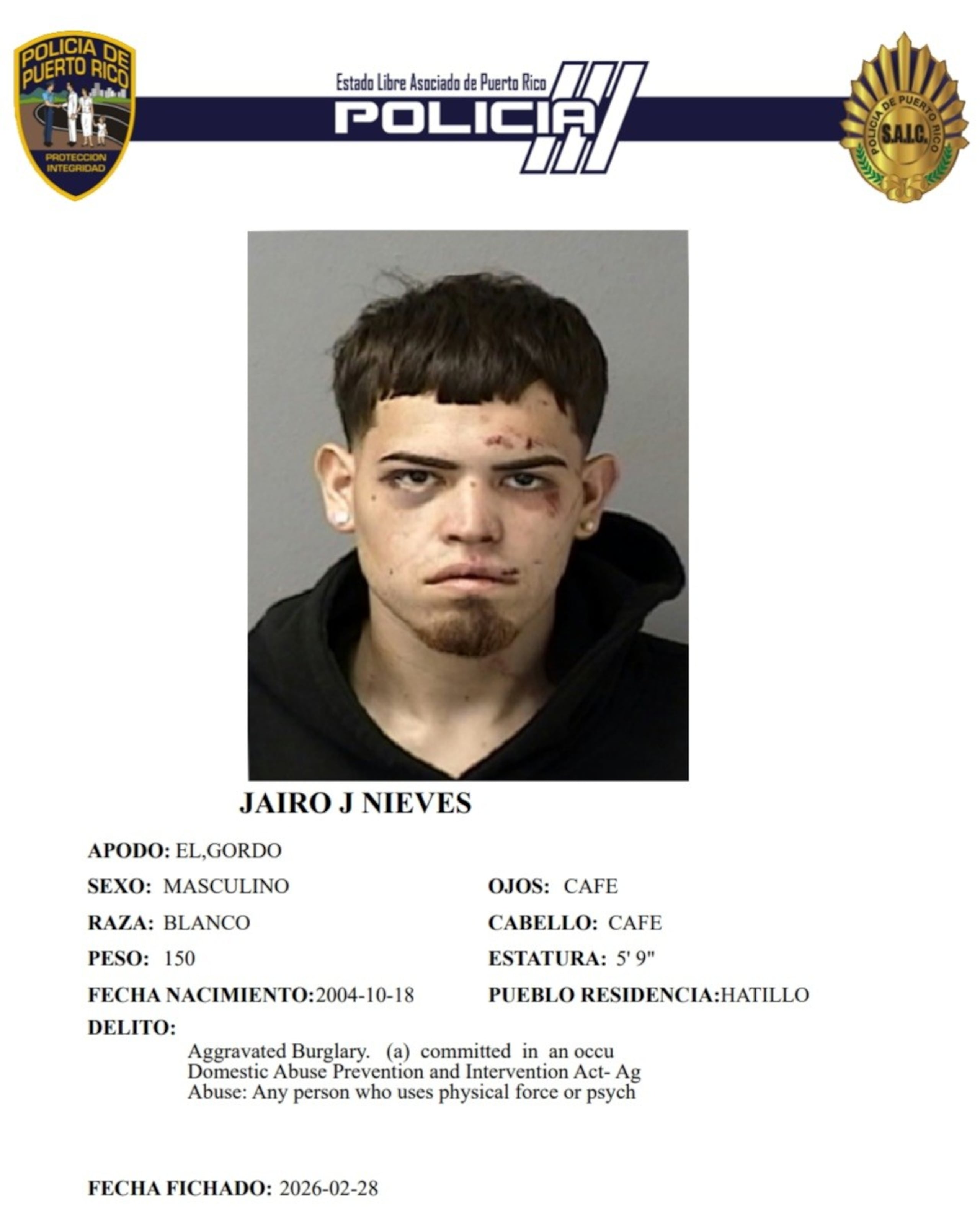 Jairo J. Nieves, enfrenta cargos por violencia doméstica.