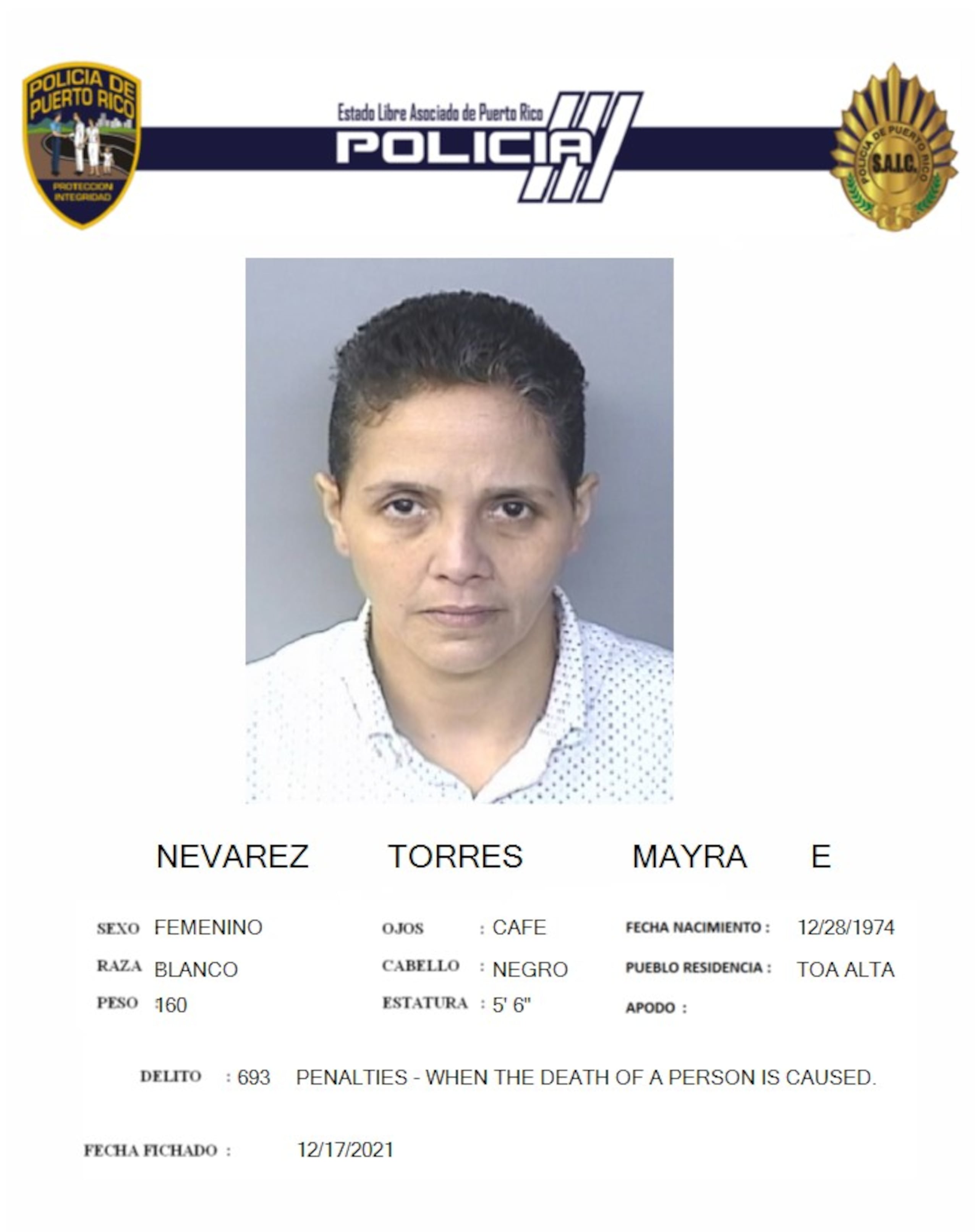 Mayra E. Nevárez Torres, fue hallada culpable por violaciones de la Ley de Vehículos y Tránsito, manejar vehículo de motor bajo efectos de bebidas embriagantes y negligencia temeraria.