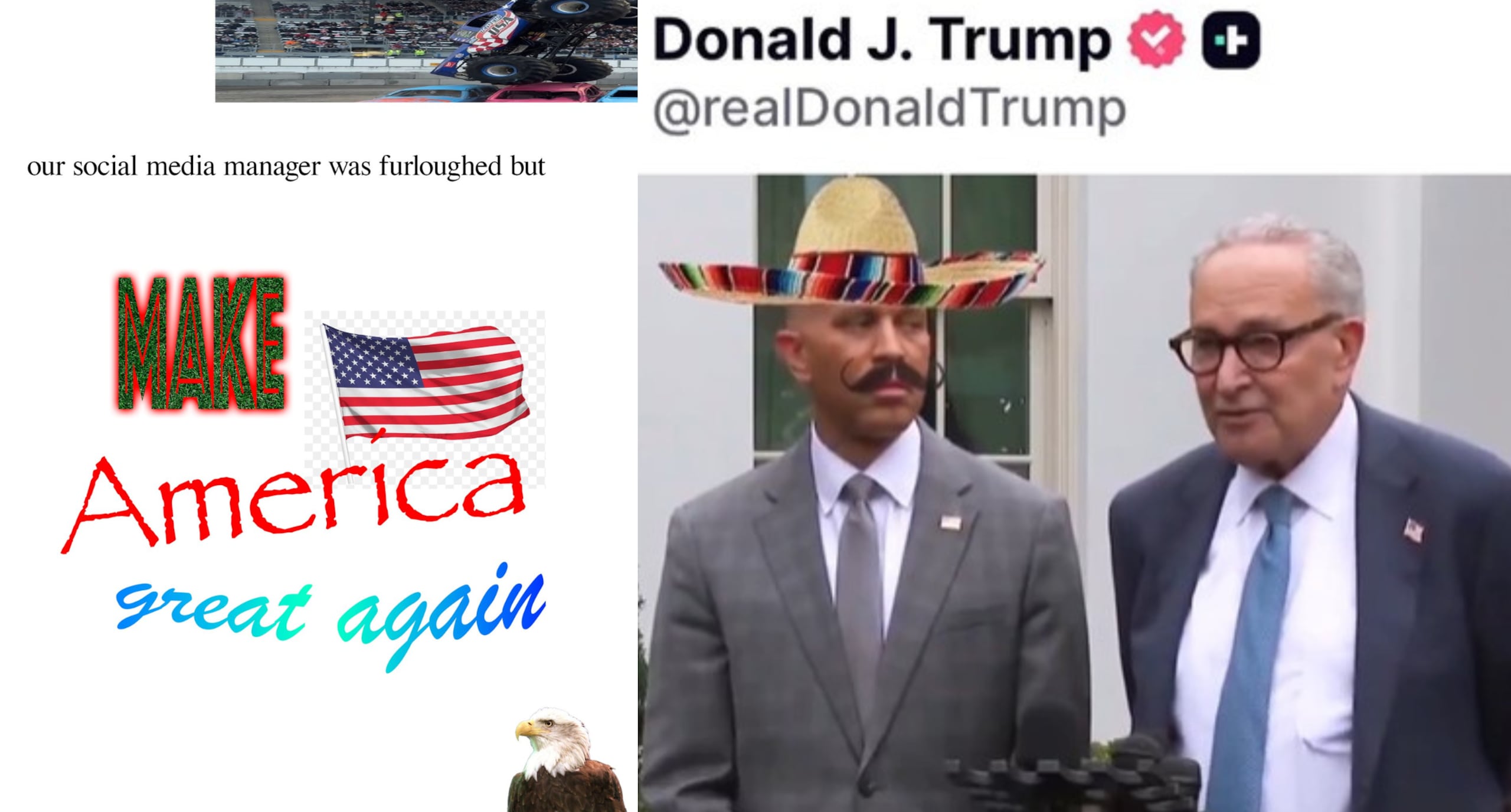 En la foto aparece una broma de la Casa Blanca sobre el encargado de redes sociales y los líderes demócratas en el Congreso, Chuck Schumer y Hakeem Jeffries, en un video generado con inteligencia artificial.