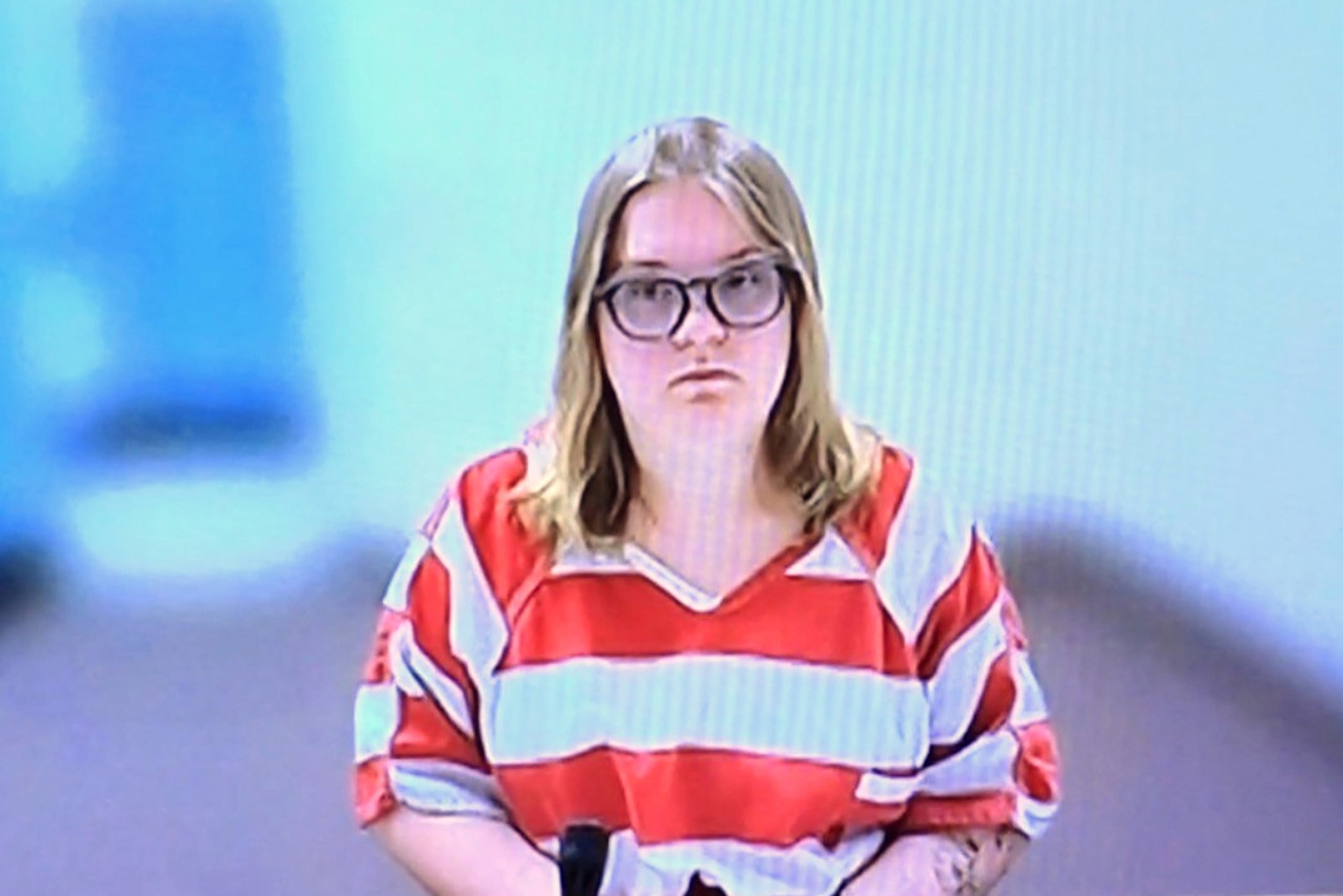 En esta imagen tomada de un video del tribunal, Andrea Shaw asiste de forma remota a su audiencia, el 2 de julio de 2026, en la Corte de Distrito del condado de Payette, en Idaho. (KIVI-TV vía AP)