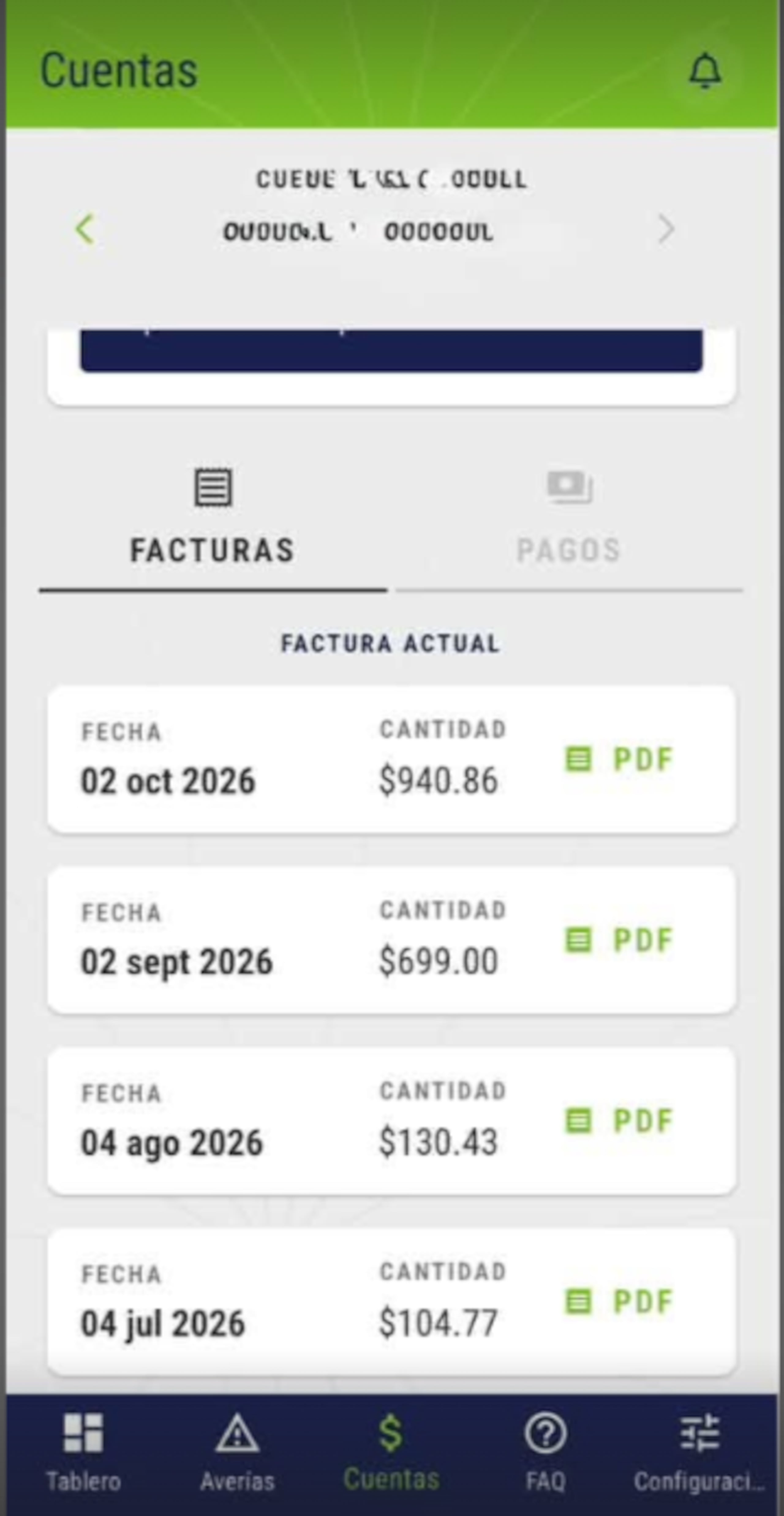 Aumento en la factura de la luz reportado por cliente.